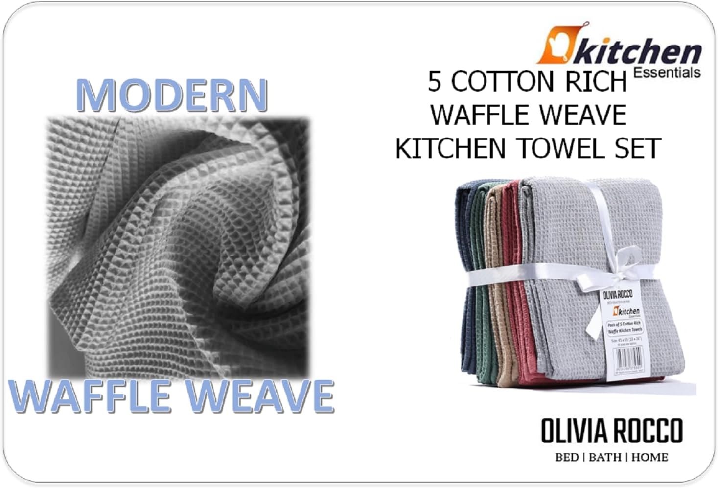 Waffle Kitchen Tea Towels (Pack of 5) 45x65 CM / ASSORTED OLIVIA ROCCO Tea Towel
