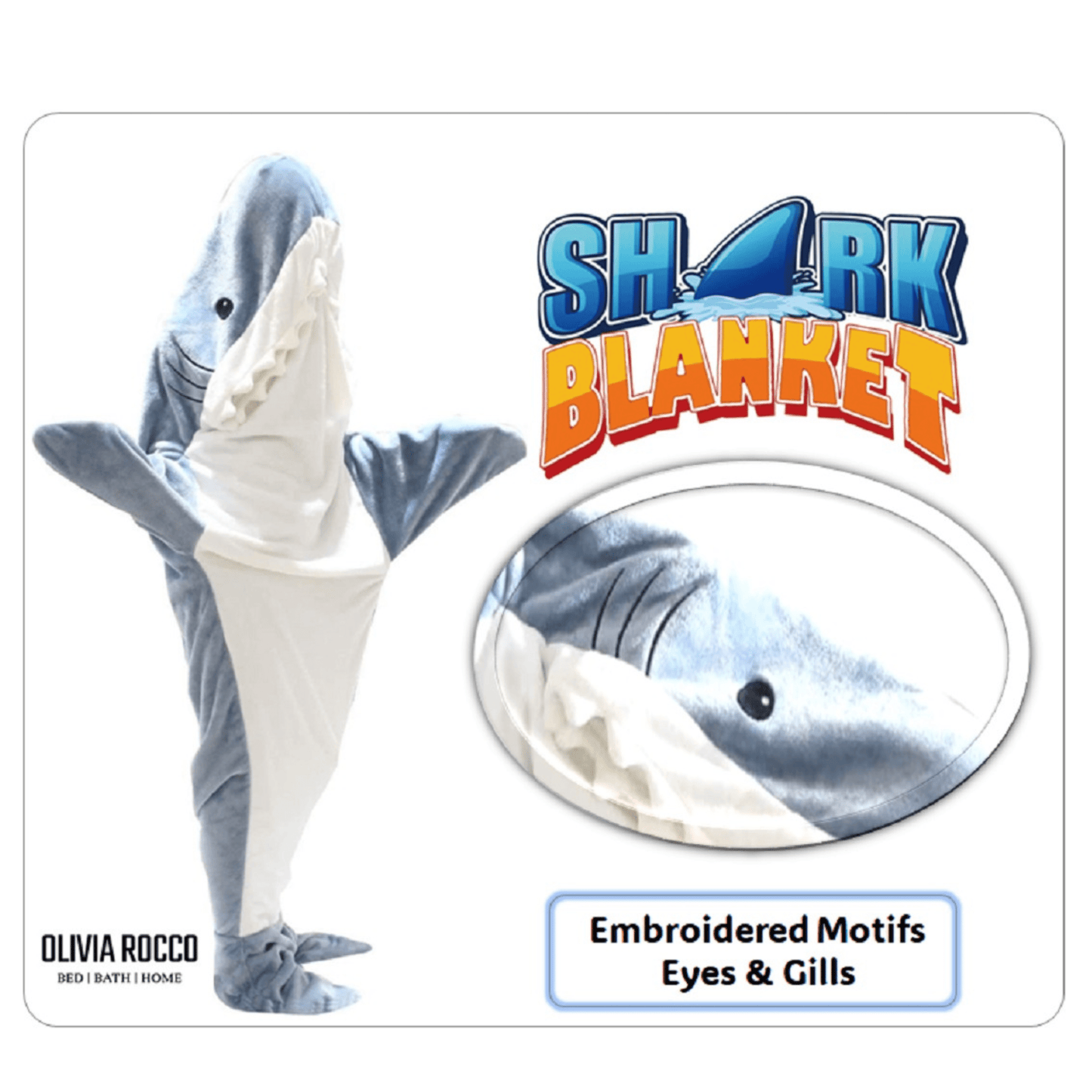 Shark Blanket Sleeping Bag For Adults Wearable Onesie OLIVIA ROCCO Hooded Blanket