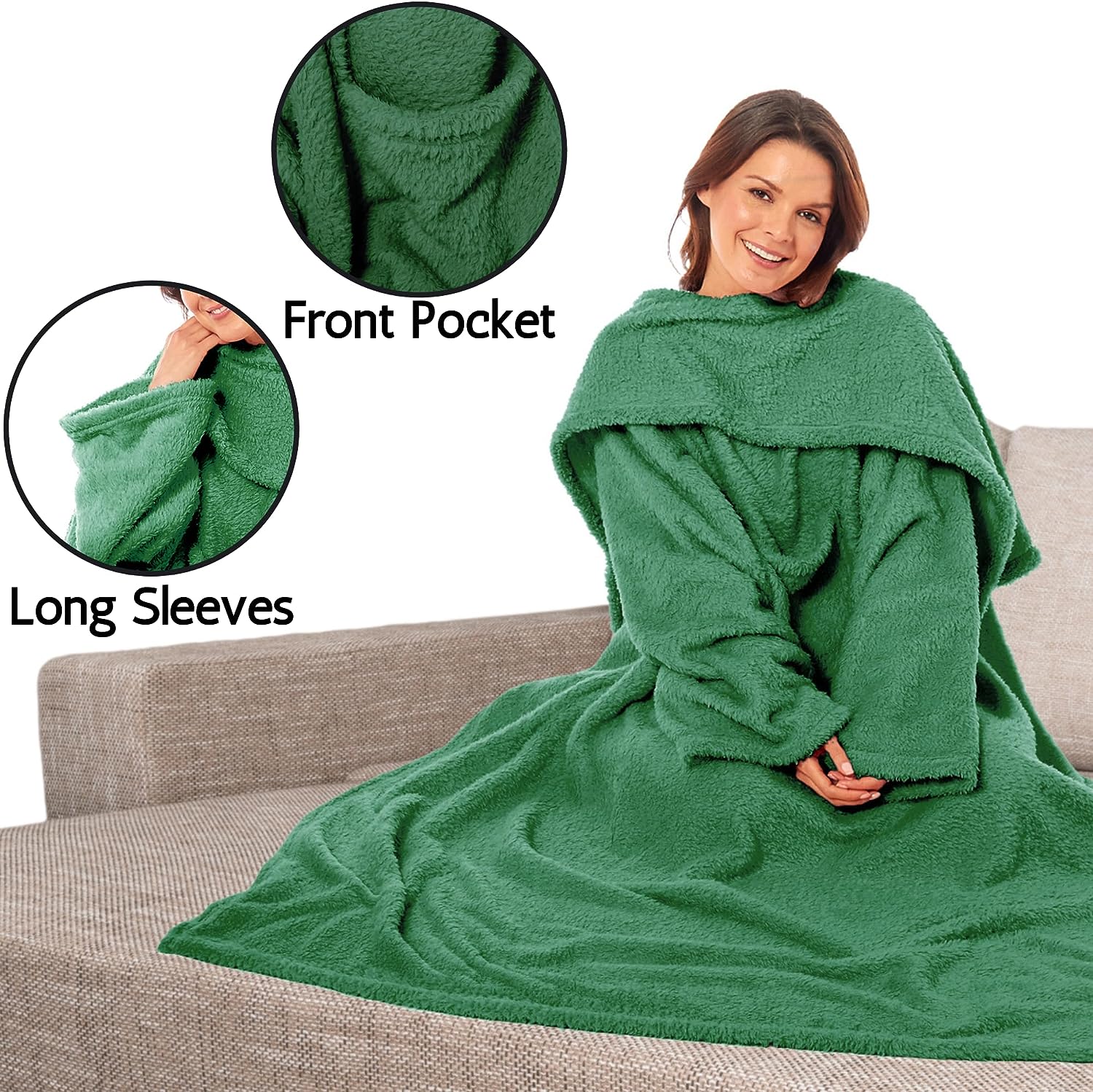 Wearable TV Blankets, Ultra Soft Cosy Fleece Throws With Sleeves And Pocket