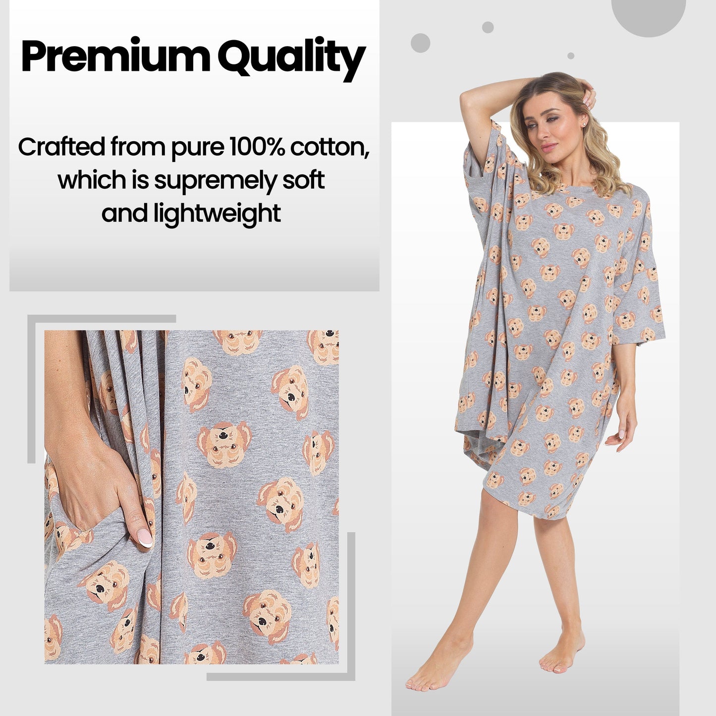 Women's Cockapoo Baggy Nighty Dress Oversized T-Shirt Nighties 100% Cotton Short Sleeved Nightshirt for Ladies by Daisy Dreamer COCKAPOO Daisy Dreamer Night Dress