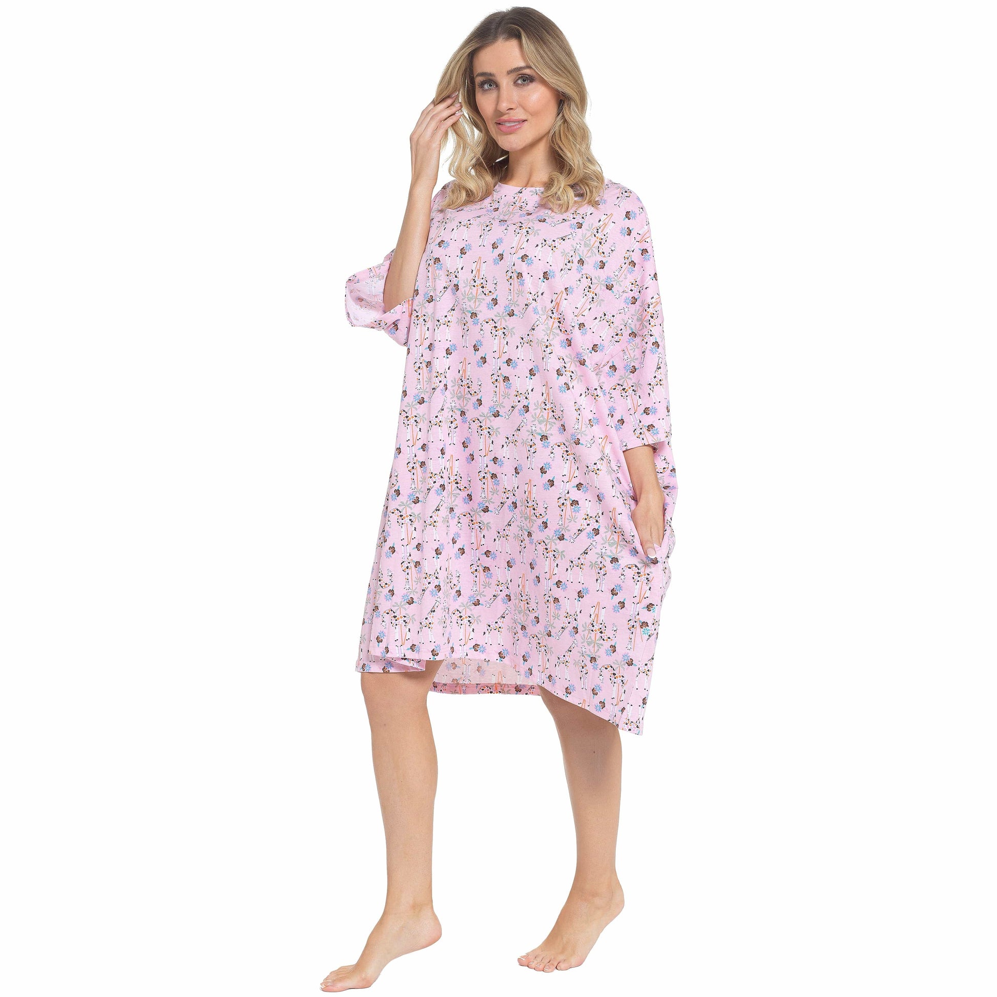 Women's Giraffe Baggy Nighty Dress Oversized T-Shirt Nighties 100% Cotton Short Sleeved Nightshirt for Ladies by Daisy Dreamer GIRAFFE Daisy Dreamer Night Dress
