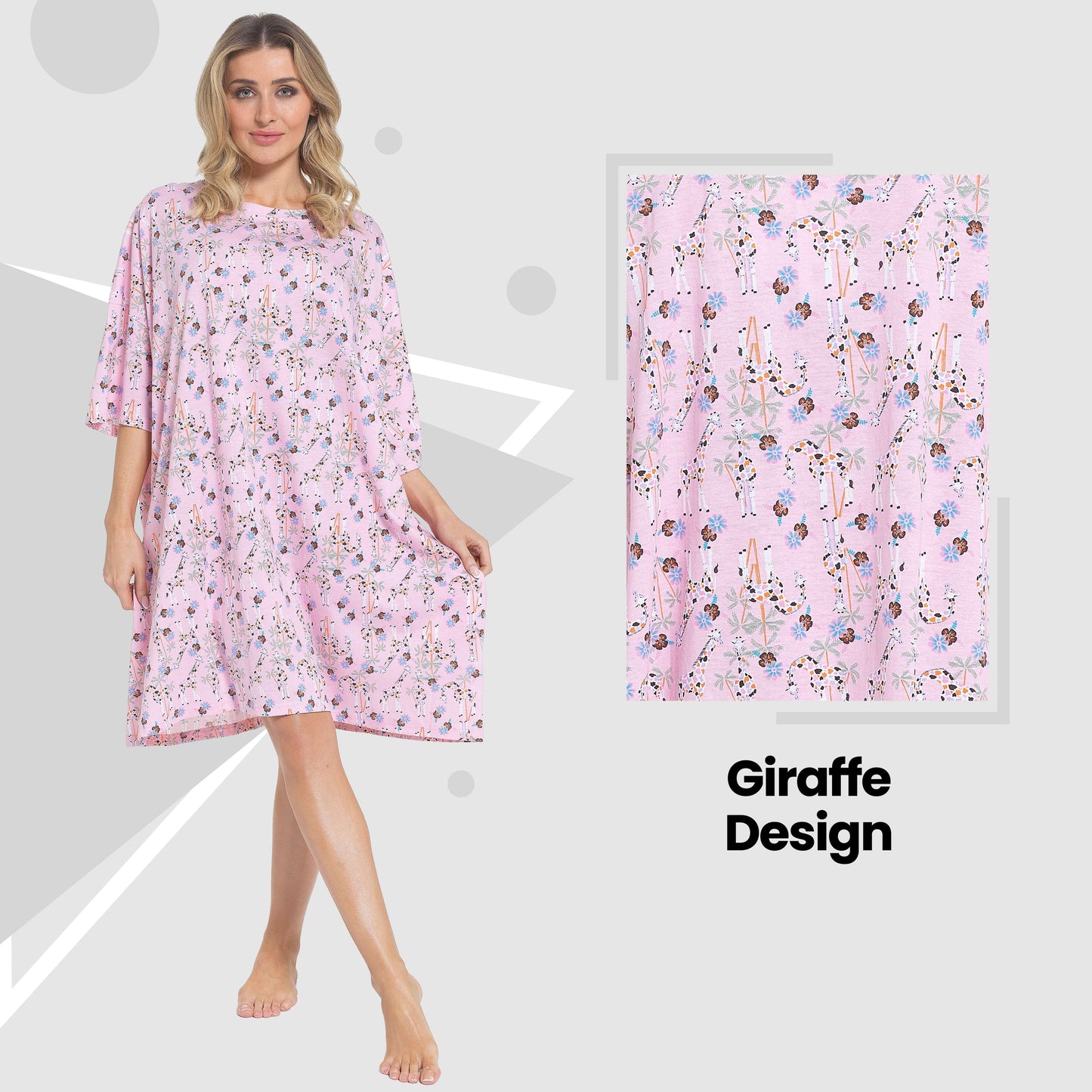 Women's Giraffe Baggy Nighty Dress Oversized T-Shirt Nighties 100% Cotton Short Sleeved Nightshirt for Ladies by Daisy Dreamer GIRAFFE Daisy Dreamer Night Dress