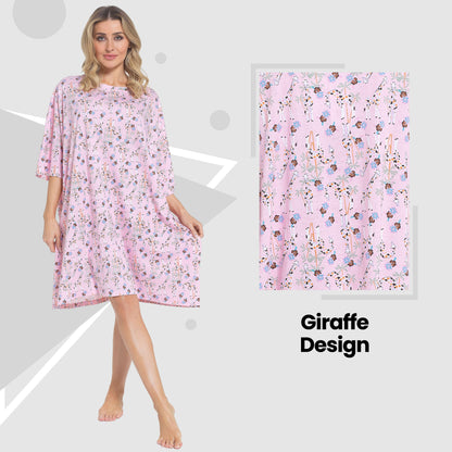 Women's Giraffe Baggy Nighty Dress Oversized T-Shirt Nighties 100% Cotton Short Sleeved Nightshirt for Ladies by Daisy Dreamer GIRAFFE Daisy Dreamer Night Dress