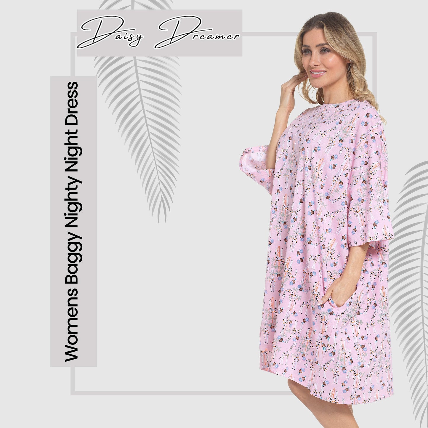 Women's Giraffe Baggy Nighty Dress Oversized T-Shirt Nighties 100% Cotton Short Sleeved Nightshirt for Ladies by Daisy Dreamer GIRAFFE Daisy Dreamer Night Dress