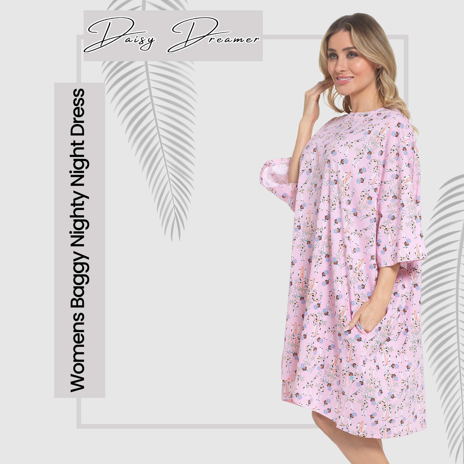 Women's Giraffe Baggy Nighty Dress Oversized T-Shirt Nighties 100% Cotton Short Sleeved Nightshirt for Ladies by Daisy Dreamer GIRAFFE Daisy Dreamer Night Dress