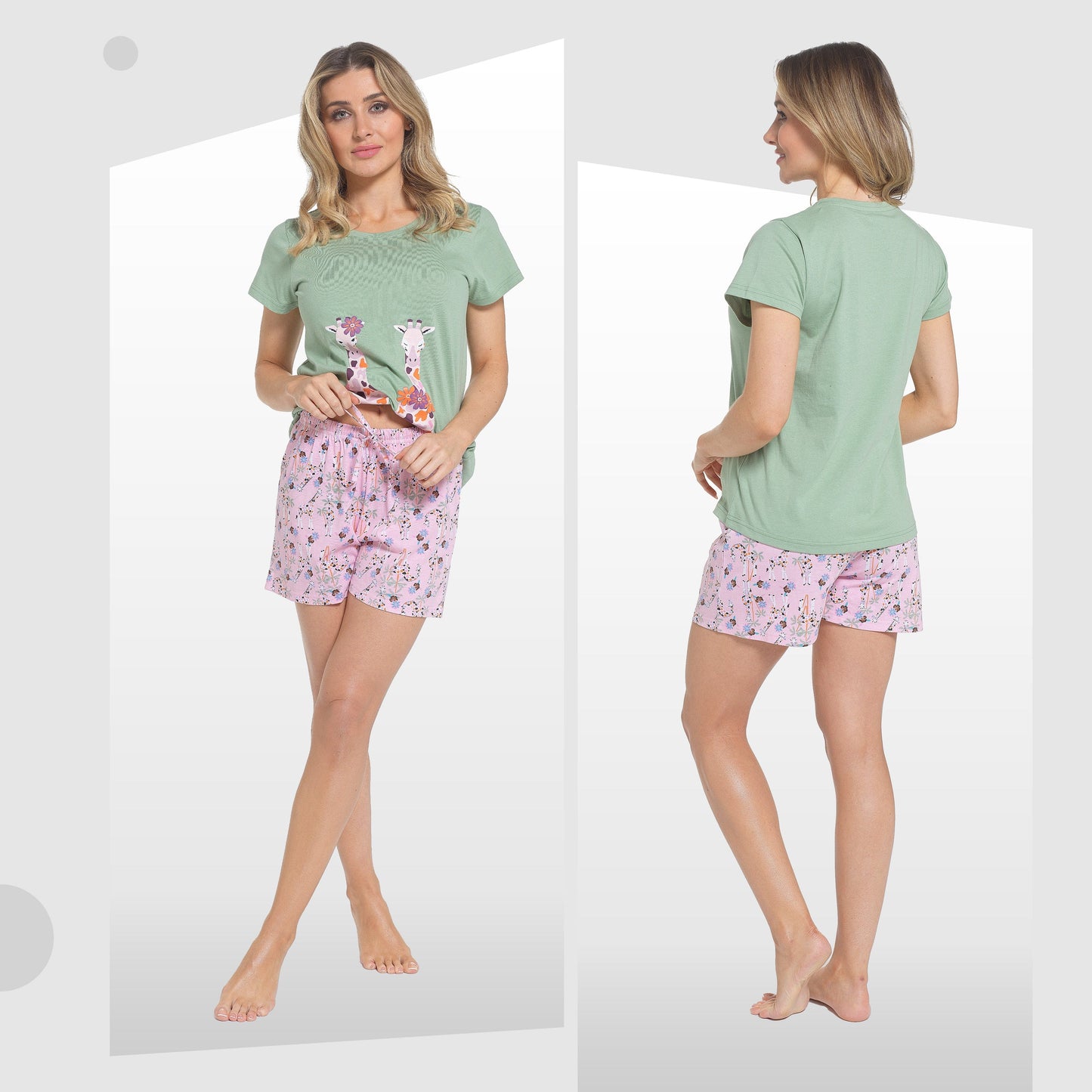 Women's Giraffe Pyjama Set T-Shirt & Shorts PJs Soft Cotton Loungewear Summer Holiday Sleepwear by Daisy Dreamer Daisy Dreamer Pyjama Set