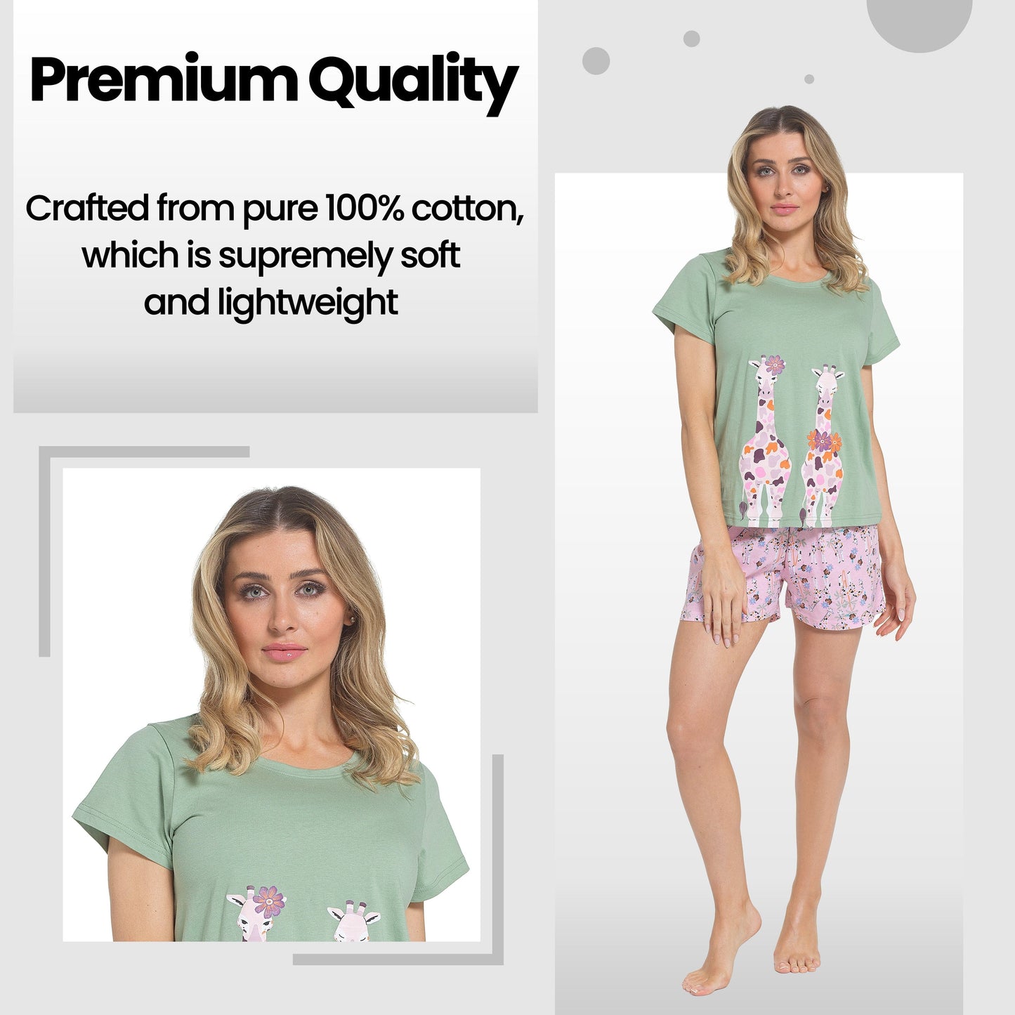 Women's Giraffe Pyjama Set T-Shirt & Shorts PJs Soft Cotton Loungewear Summer Holiday Sleepwear by Daisy Dreamer Daisy Dreamer Pyjama Set