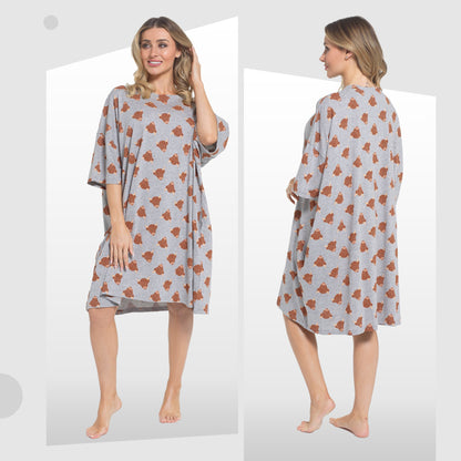 Women's Highland Cow Cream Baggy Nighty Dress Oversized T-Shirt Nighties 100% Cotton Short Sleeved Nightshirt for Ladies by Daisy Dreamer HIGHLAND COW Daisy Dreamer Night Dress