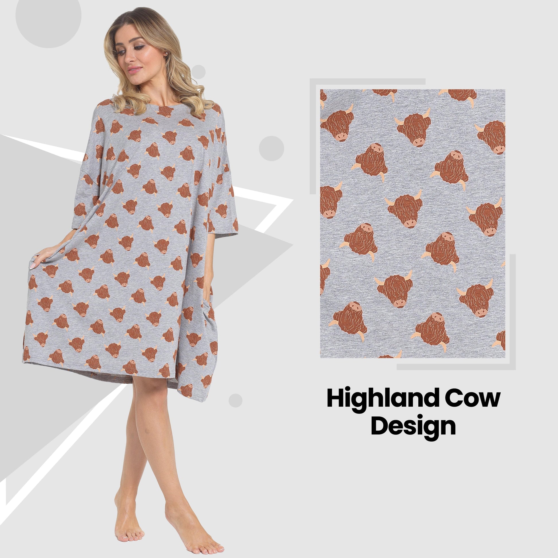 Women's Highland Cow Cream Baggy Nighty Dress Oversized T-Shirt Nighties 100% Cotton Short Sleeved Nightshirt for Ladies by Daisy Dreamer HIGHLAND COW Daisy Dreamer Night Dress
