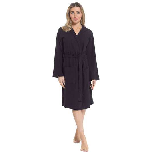 Women's Hooded Waffle Cotton Bathrobe Black Super Absorbent Spa Dressing Gown for Home Lounge & Travel by Daisy Dreamer S / BLACK Daisy Dreamer Bathrobe