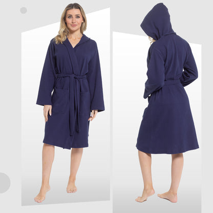 Women's Hooded Waffle Cotton Bathrobe Navy Super Absorbent Spa Dressing Gown for Home Lounge & Travel by Daisy Dreamer Bathrobe