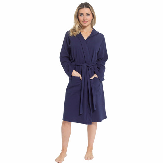 Women's Hooded Waffle Cotton Bathrobe Navy Super Absorbent Spa Dressing Gown for Home Lounge & Travel by Daisy Dreamer S / NAVY Daisy Dreamer Bathrobe