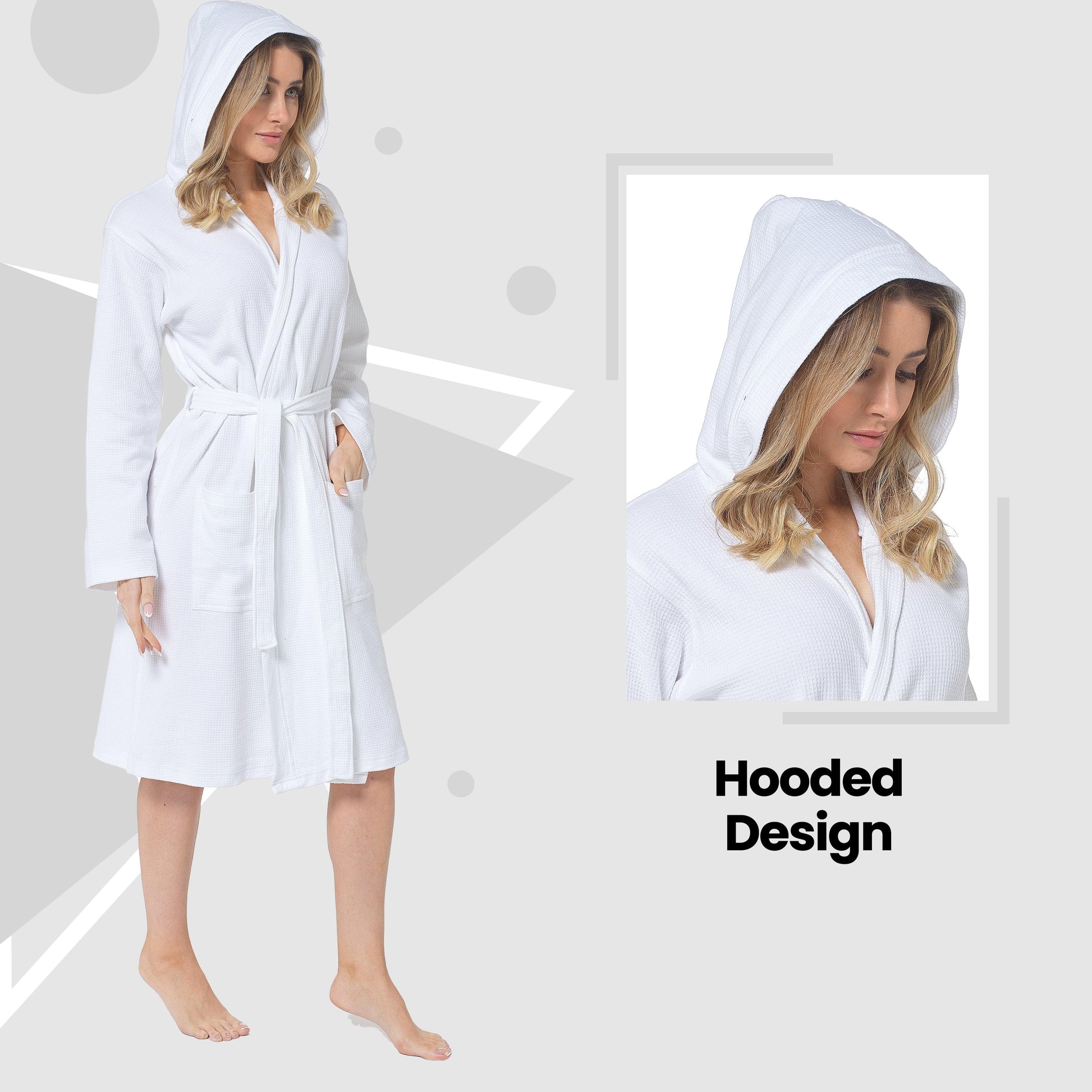 Women's Hooded Waffle Cotton Bathrobe White Super Absorbent Spa Dressing Gown for Home Lounge & Travel by Daisy Dreamer Bathrobe