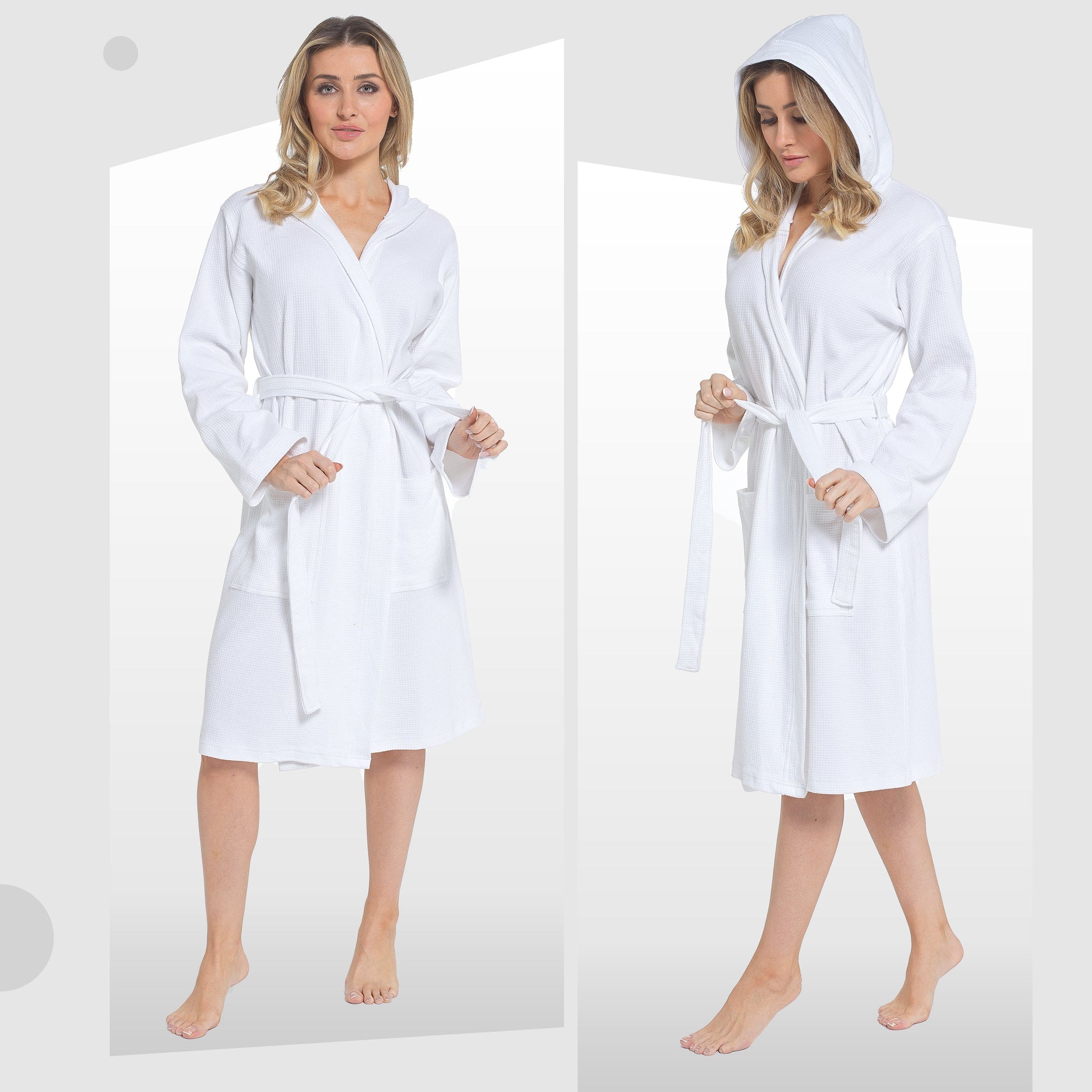 Women's Hooded Waffle Cotton Bathrobe White Super Absorbent Spa Dressing Gown for Home Lounge & Travel by Daisy Dreamer Bathrobe