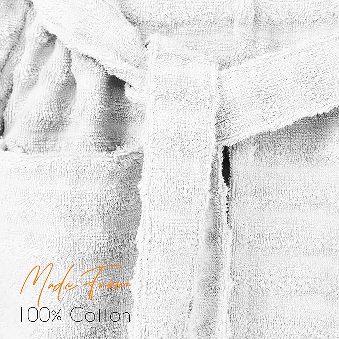 Women's Hydro Ribbed Ultra Soft 100% Cotton Hooded Bath Robes with Pockets and Belt Luxury Terry Towelling Loungewear Sleepwear in White and Grey by OLIVIA ROCCO Towels