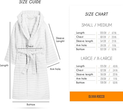 Women's Hydro Ribbed Ultra Soft 100% Cotton Hooded Bath Robes with Pockets and Belt Luxury Terry Towelling Loungewear Sleepwear in White and Grey by OLIVIA ROCCO Towels