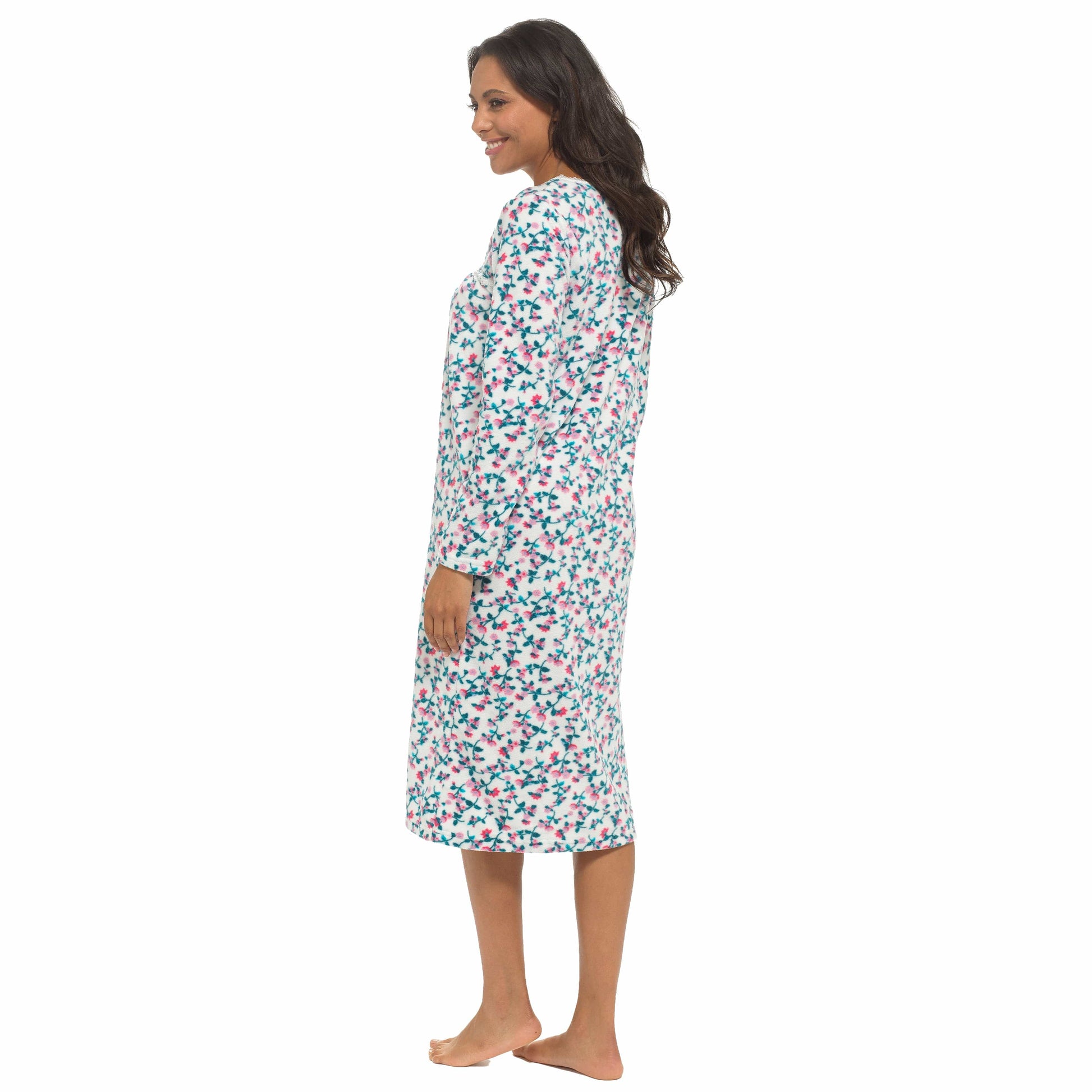 Women's Long Sleeve Fleece Nightdress Soft Warm Floral Print Sleepwear Cozy Winter Nightie Loungewear Available in Multiple Sizes By Daisy Dreamer Pyjamas