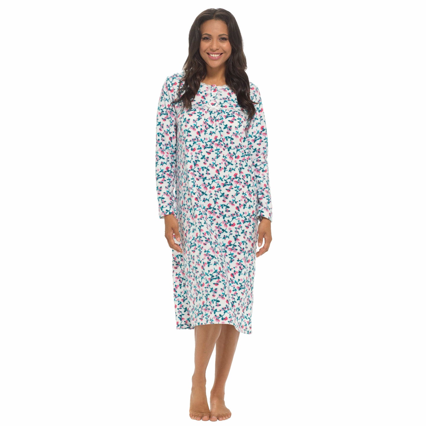 Women's Long Sleeve Fleece Nightdress Soft Warm Floral Print Sleepwear Cozy Winter Nightie Loungewear Available in Multiple Sizes By Daisy Dreamer SMALL / PINK Pyjamas