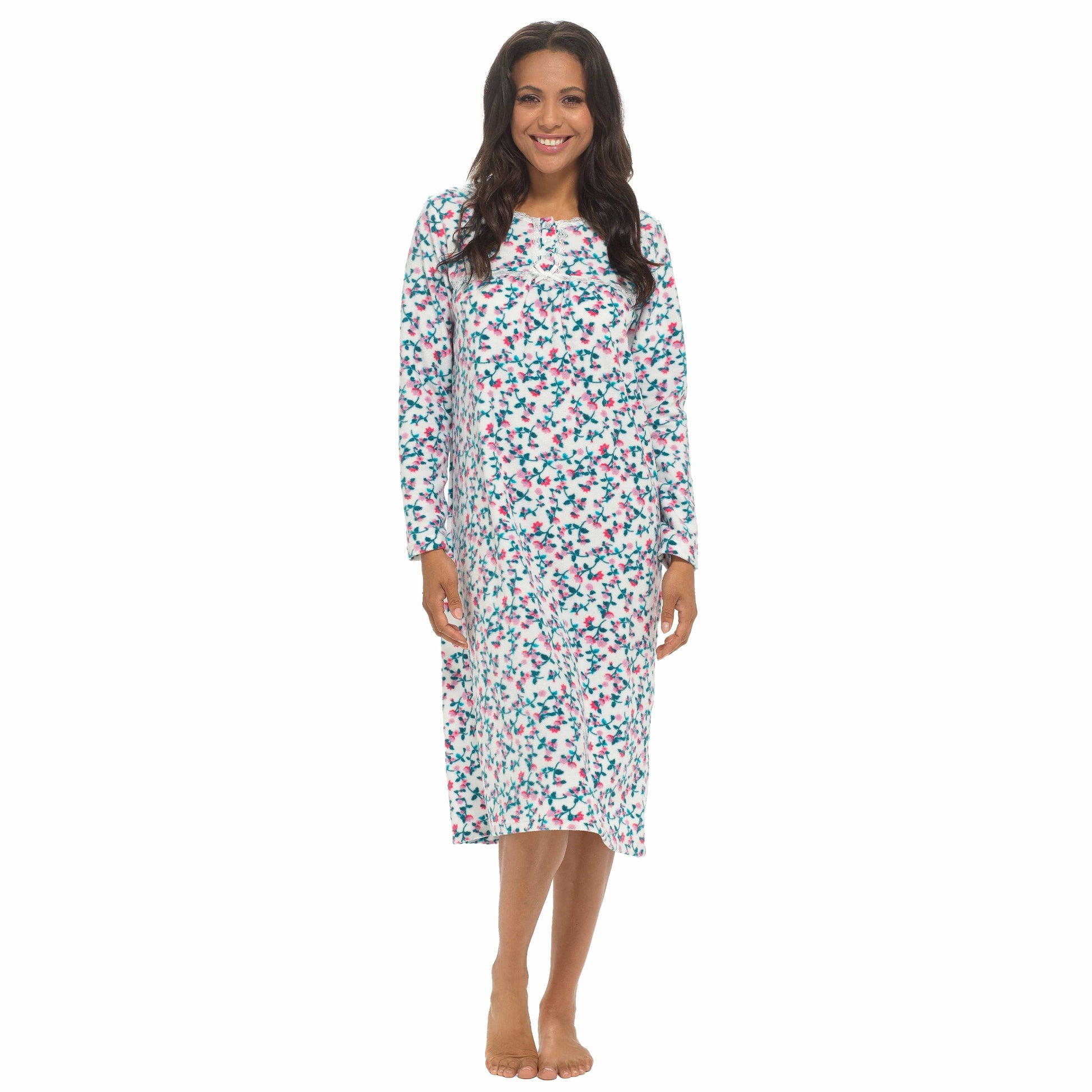 Women's Long Sleeve Fleece Nightdress Soft Warm Floral Print Sleepwear Cozy Winter Nightie Loungewear Available in Multiple Sizes By Daisy Dreamer SMALL / PINK Pyjamas