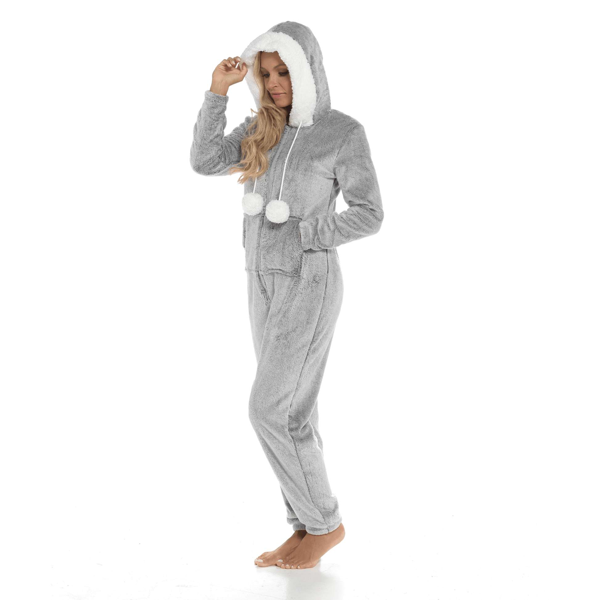 Women's Luxurious Shimmer Fleece Hooded Onesie with Zip Pockets and Pompoms Ultimate Comfort Sleepwear by Daisy Dreamer Pyjamas