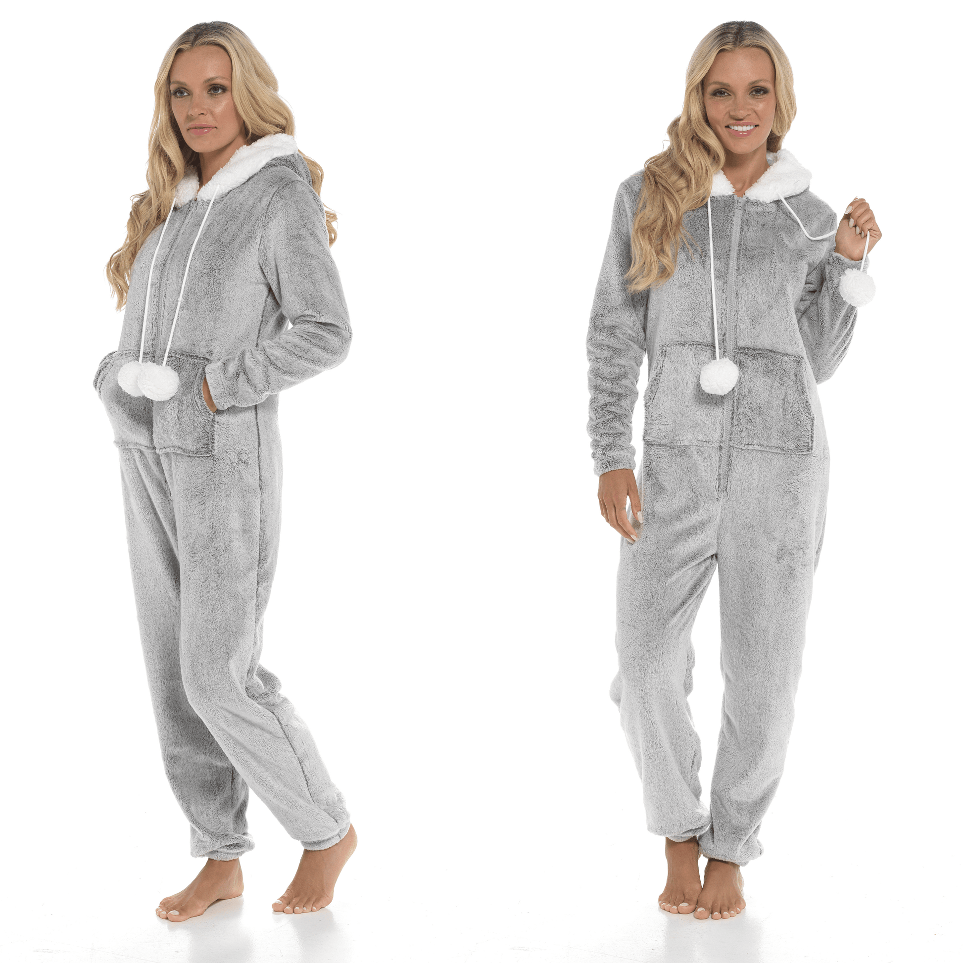 Women's Luxurious Shimmer Fleece Hooded Onesie with Zip Pockets and Pompoms Ultimate Comfort Sleepwear by Daisy Dreamer Pyjamas