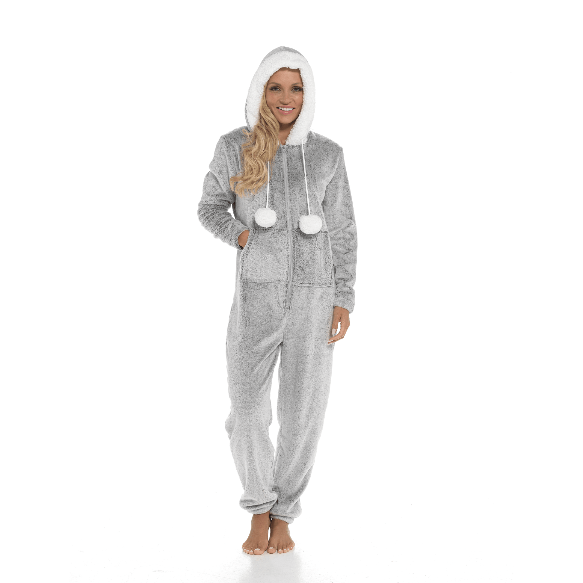 Women's Luxurious Shimmer Fleece Hooded Onesie with Zip Pockets and Pompoms Ultimate Comfort Sleepwear by Daisy Dreamer Pyjamas