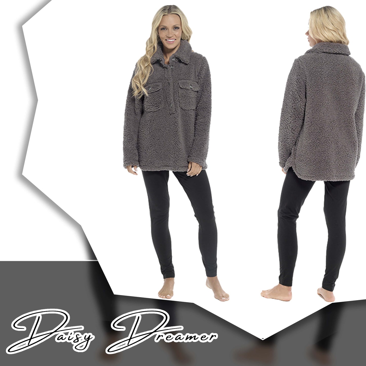 Women's Sherpa Top And Leggings Set, Long Sleeve Comfort Tops And Pyjamas Sets Daisy Dreamer Pyjamas
