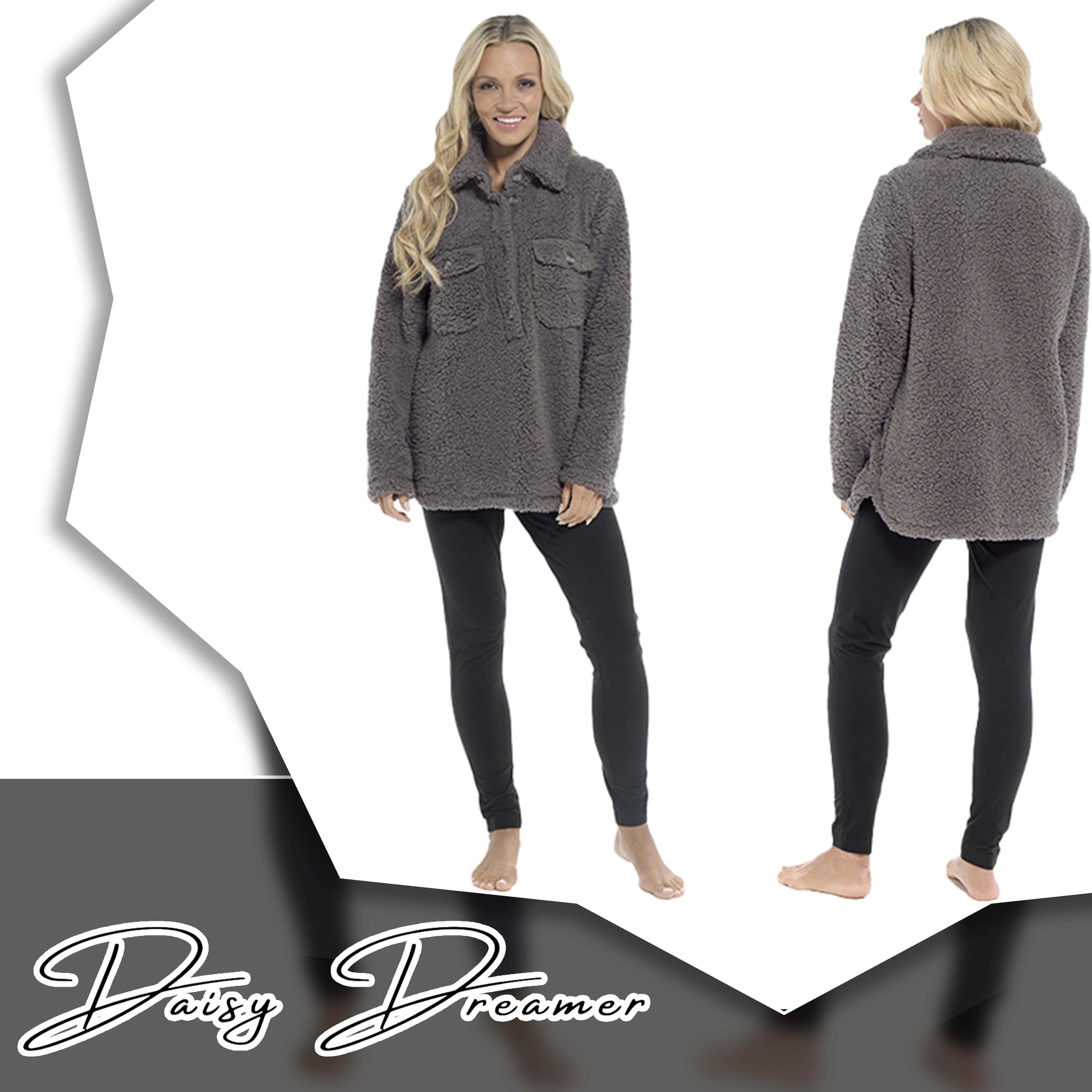Women's Sherpa Top And Leggings Set, Long Sleeve Comfort Tops And Pyjamas Sets Daisy Dreamer Pyjamas