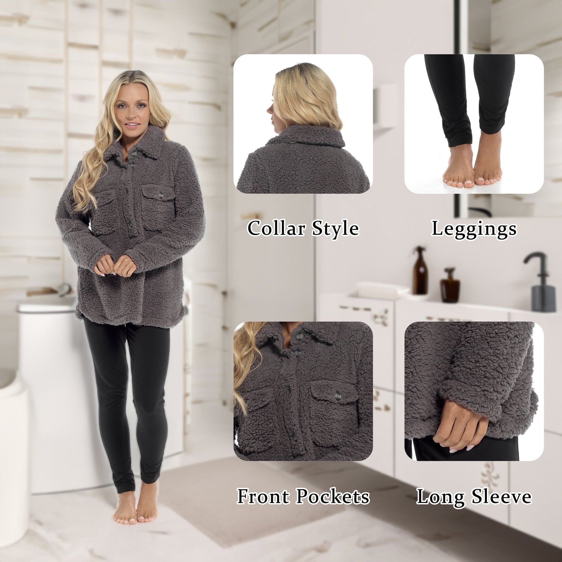 Women's Sherpa Top And Leggings Set, Long Sleeve Comfort Tops And Pyjamas Sets Daisy Dreamer Pyjamas