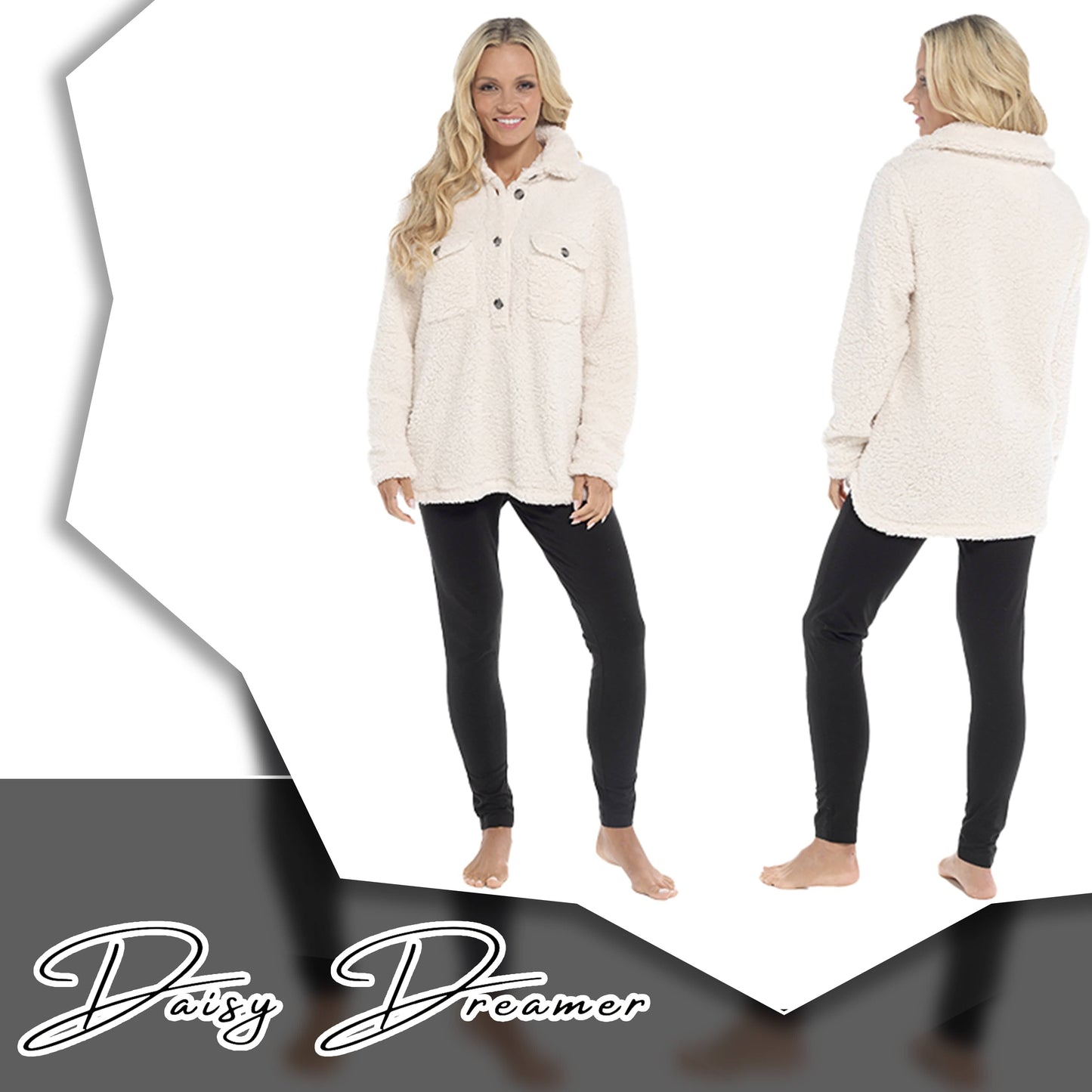 Women's Sherpa Top And Leggings Set, Long Sleeve Comfort Tops And Pyjamas Sets Daisy Dreamer Pyjamas