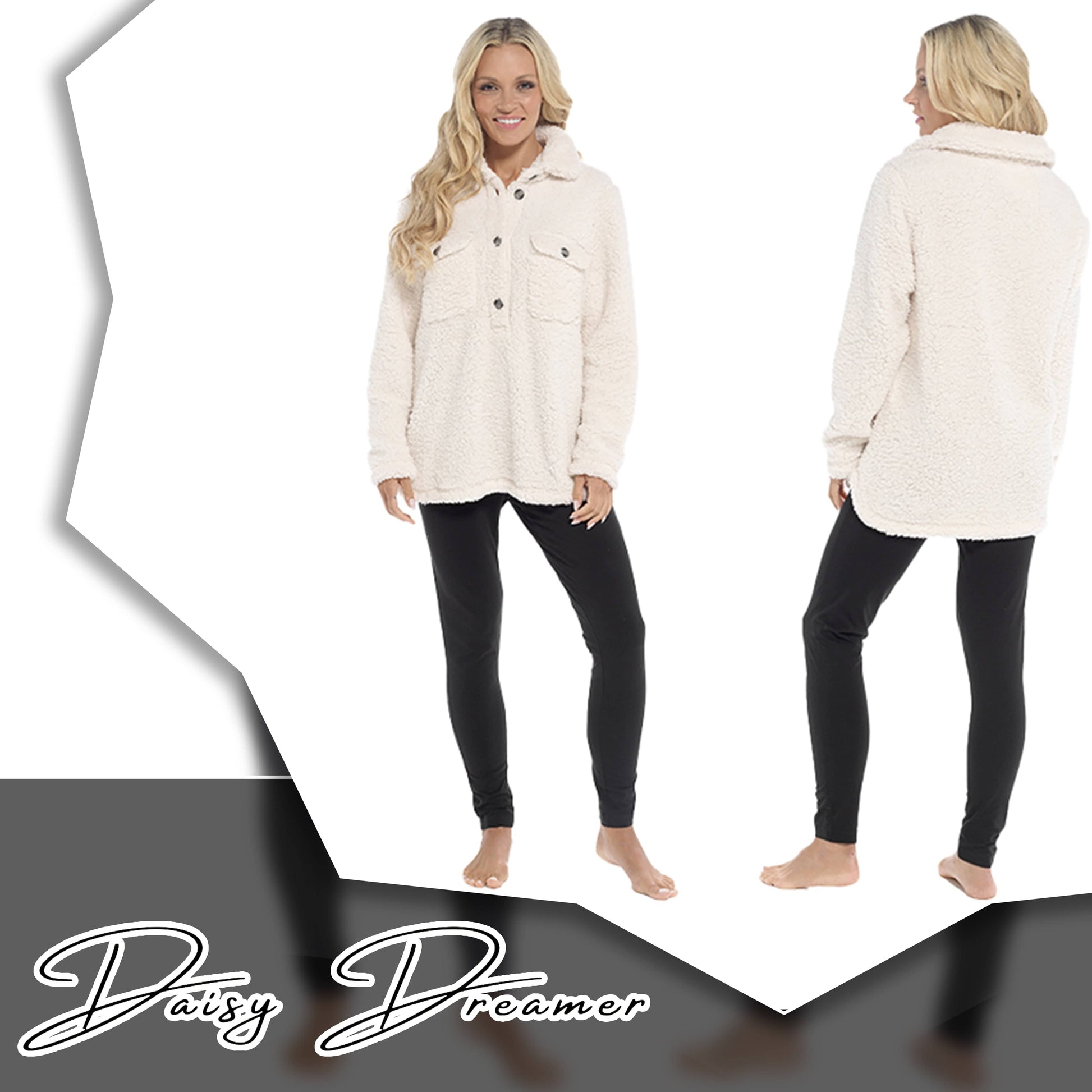 Women's Sherpa Top And Leggings Set, Long Sleeve Comfort Tops And Pyjamas Sets Daisy Dreamer Pyjamas