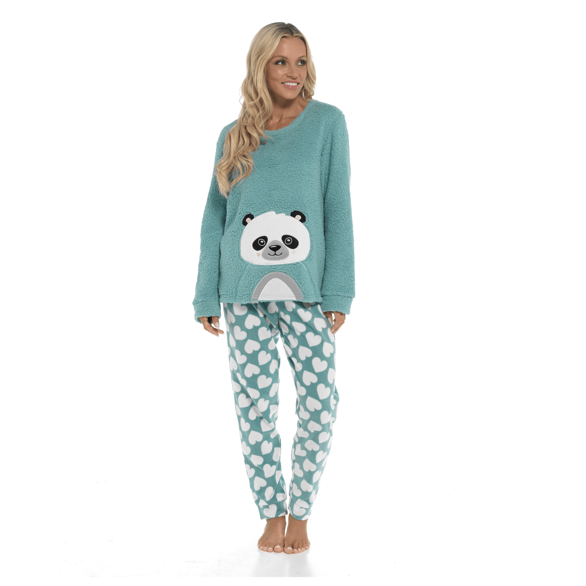 Women's Panda Snuggle Fleece Pyjama Set with Printed Pants Soft