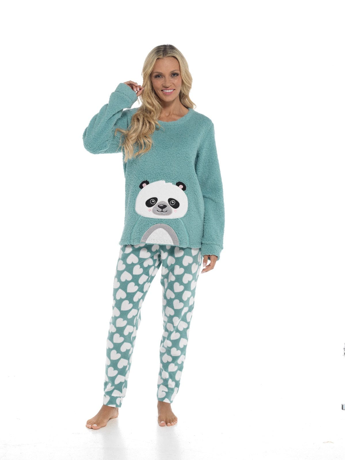 Women's Panda Snuggle Fleece Pyjama Set with Printed Pants Soft
