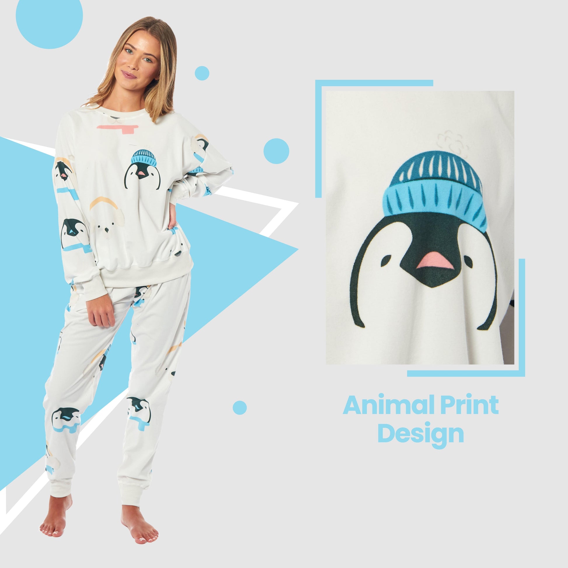 Women's Penguins & Polar Bears Soft Fleece Pyjama Set Long Sleeve Animal Print Warm PJs Loungewear Sleepwear for Ladies by Daisy Dreamer Daisy Dreamer Pyjamas