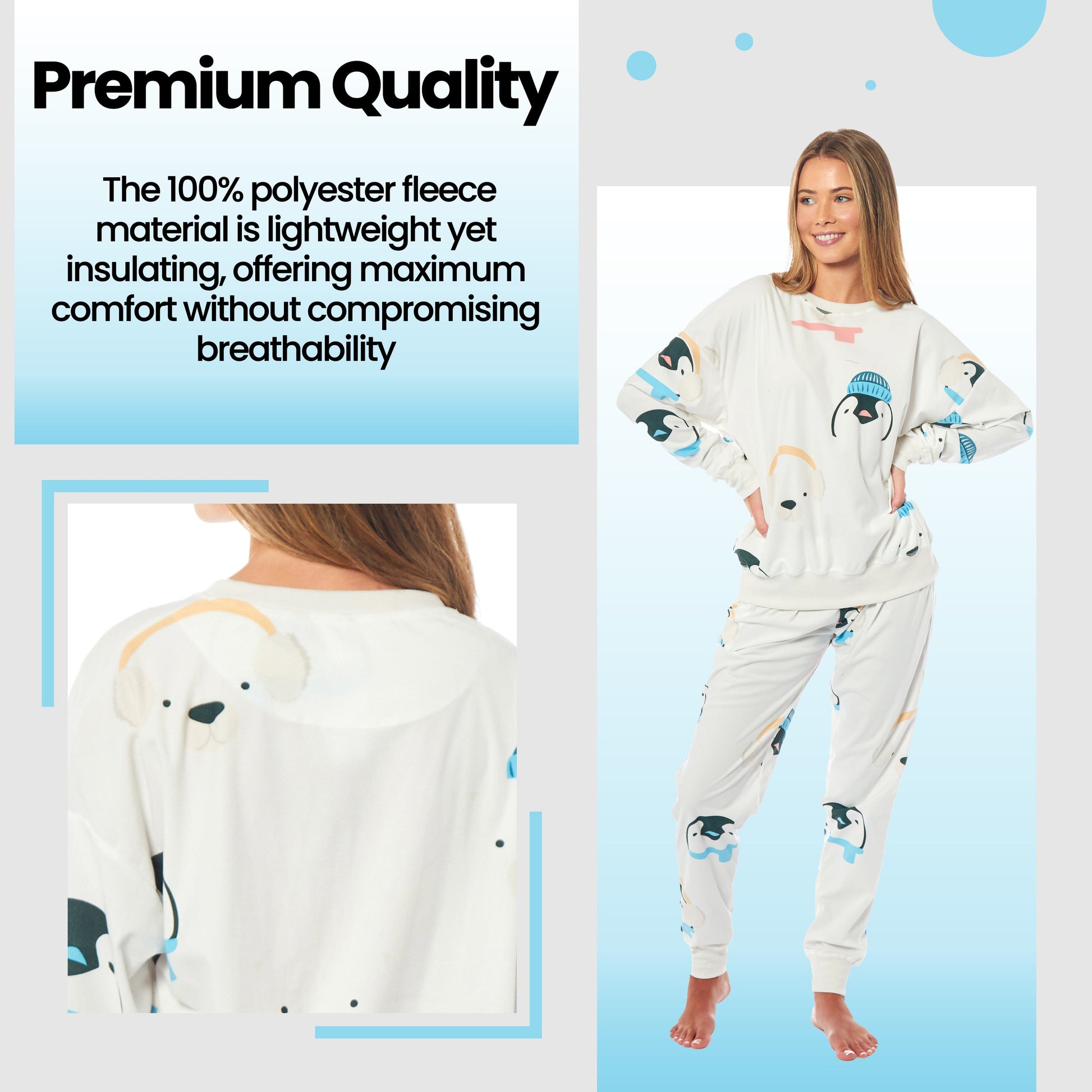 Women's Penguins & Polar Bears Soft Fleece Pyjama Set Long Sleeve Animal Print Warm PJs Loungewear Sleepwear for Ladies by Daisy Dreamer Daisy Dreamer Pyjamas