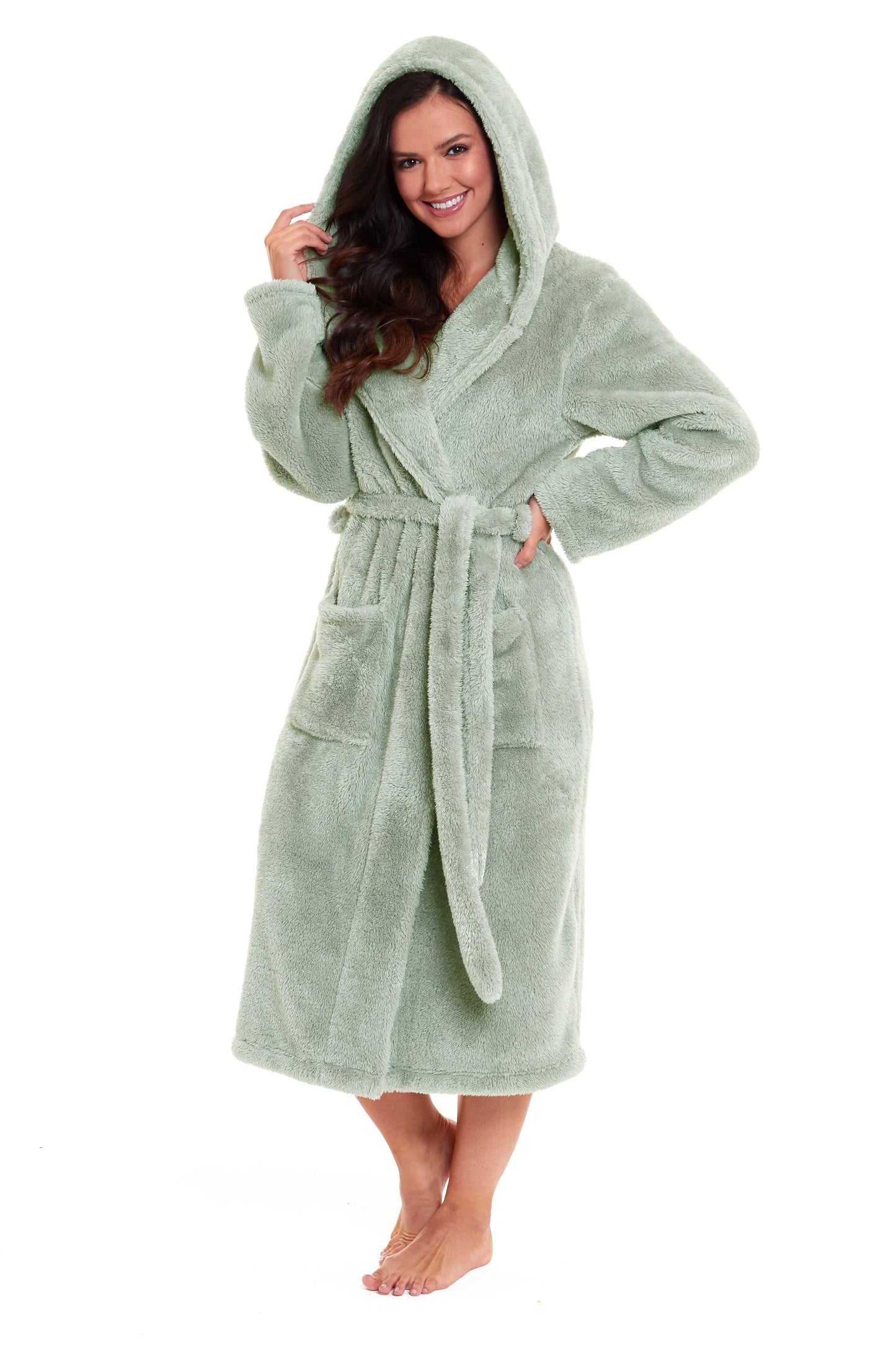 Women's Sage Green Fleece Dressing Gown, Ladies Robes SMAL | UK 8-10 / SAGE GREEN Daisy Dreamer Sleepwear & Loungewear