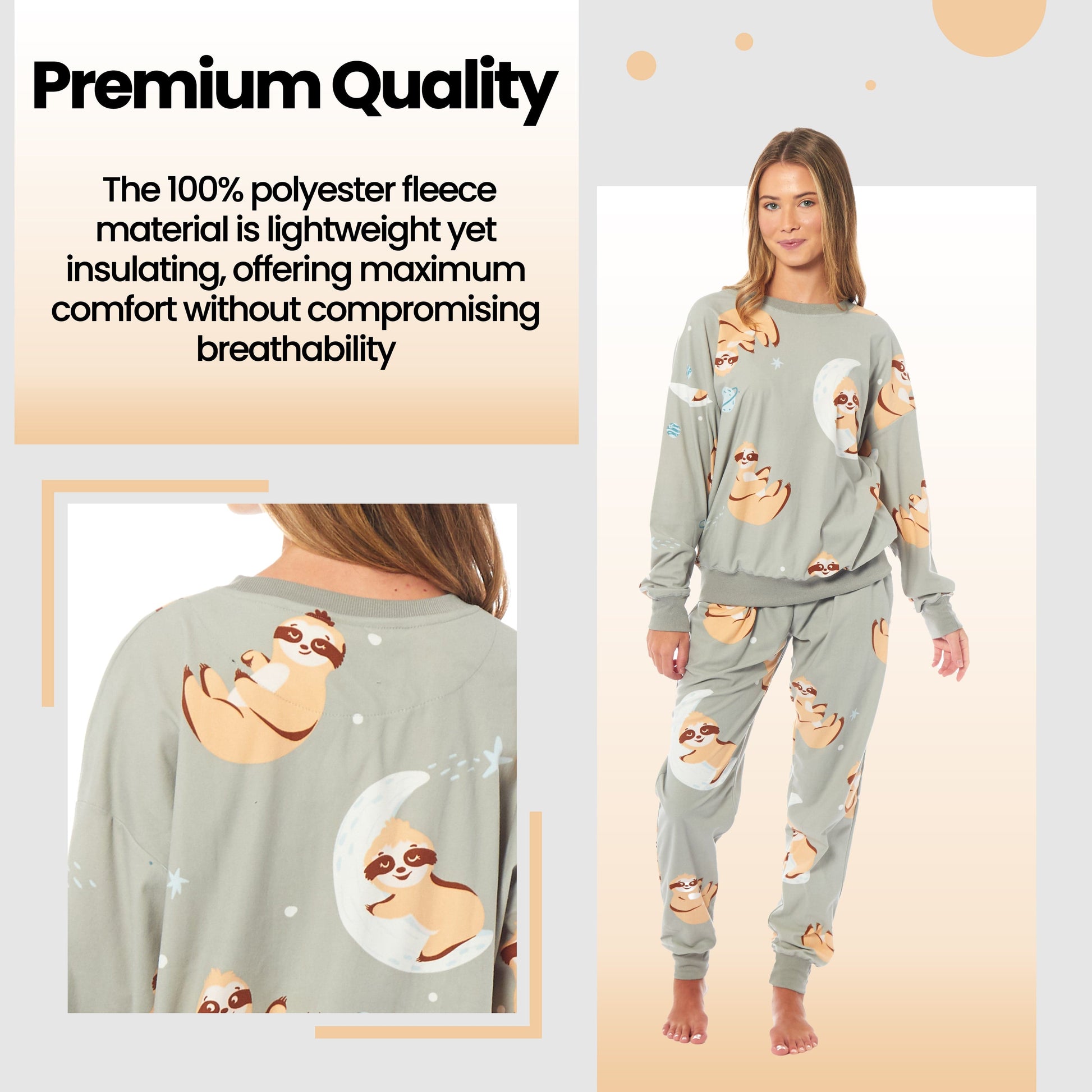 Women's Sloth Soft Fleece Pyjama Set Long Sleeve Animal Print Warm PJs Loungewear Sleepwear for Ladies by Daisy Dreamer Daisy Dreamer Pyjamas