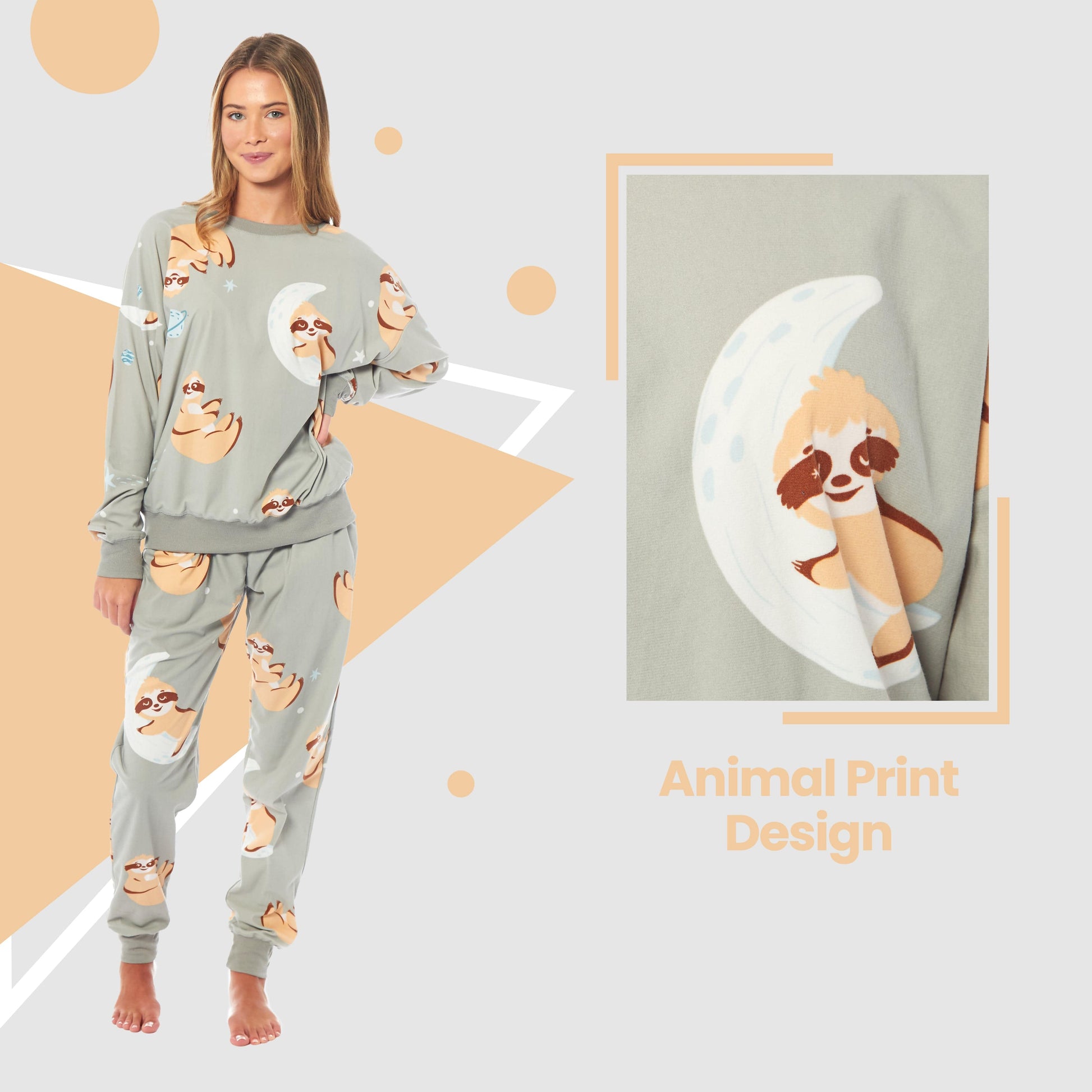 Women's Sloth Soft Fleece Pyjama Set Long Sleeve Animal Print Warm PJs Loungewear Sleepwear for Ladies by Daisy Dreamer Daisy Dreamer Pyjamas