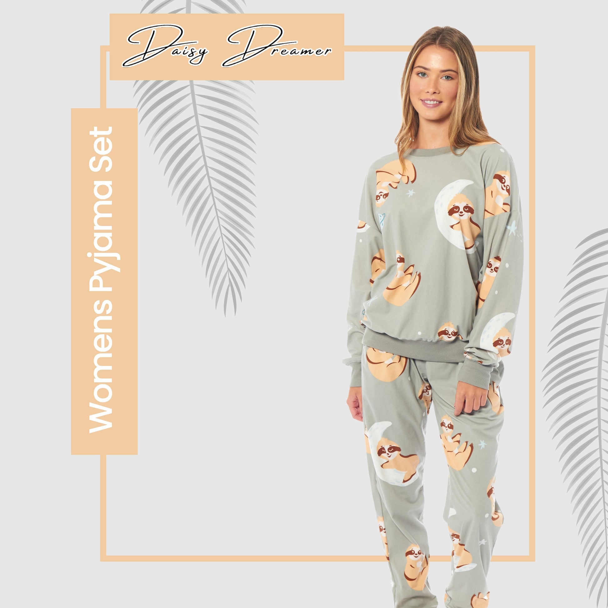 Women's Sloth Soft Fleece Pyjama Set Long Sleeve Animal Print Warm PJs Loungewear Sleepwear for Ladies by Daisy Dreamer Daisy Dreamer Pyjamas