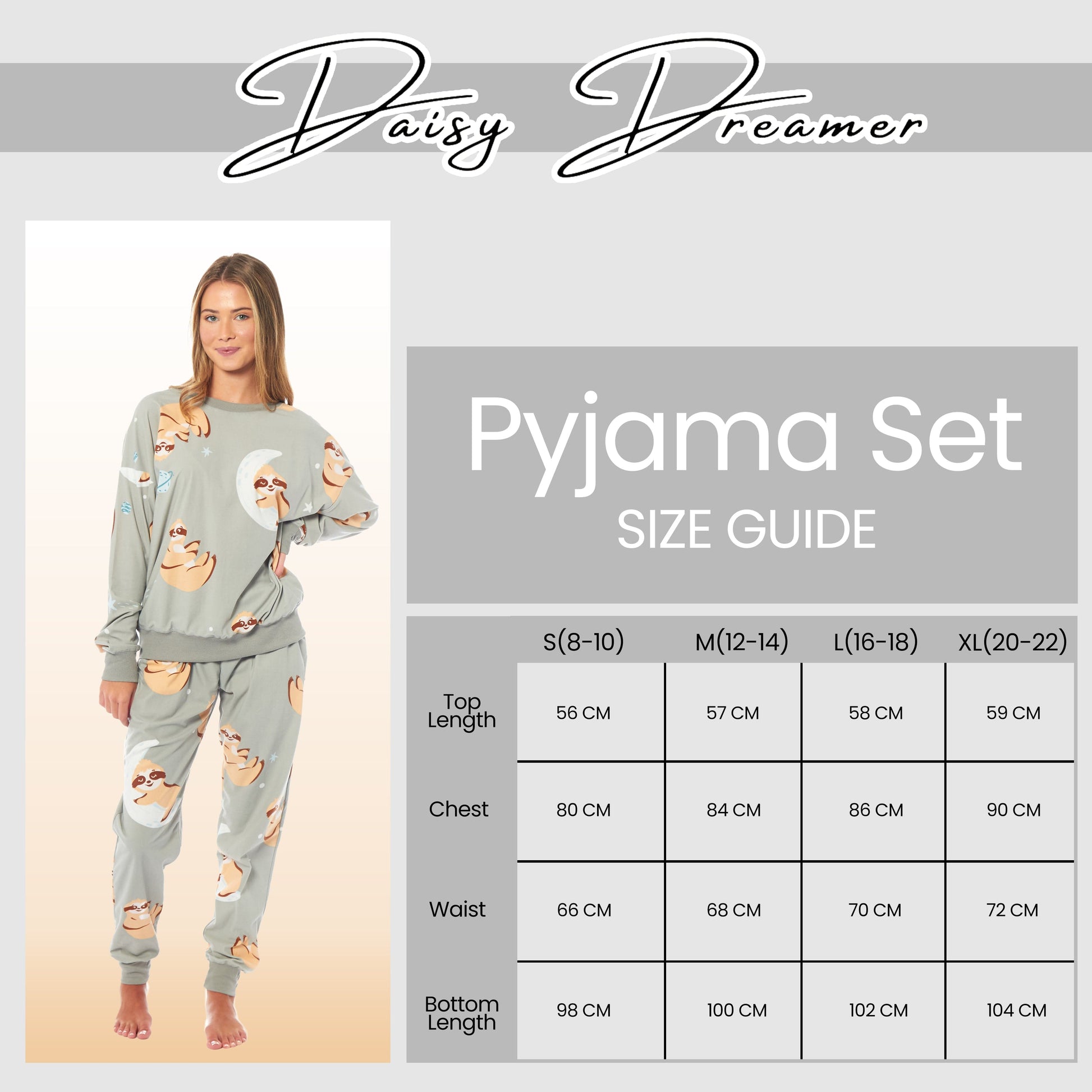 Women's Sloth Soft Fleece Pyjama Set Long Sleeve Animal Print Warm PJs Loungewear Sleepwear for Ladies by Daisy Dreamer Daisy Dreamer Pyjamas