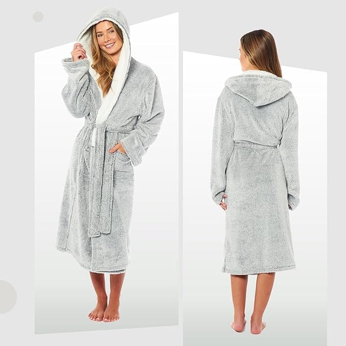 grey hooded dressing gown Shimmer Women Dressing Gown Fleece Grey