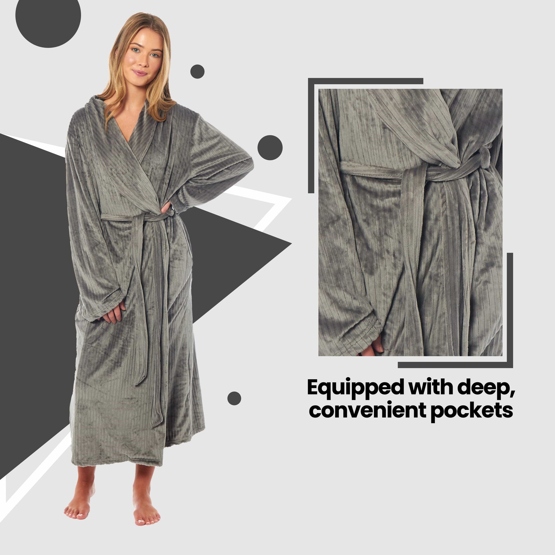 Women's Soft Warm Stripe Jacquard Long Dressing Gown with Belt and Pockets Cosy Shawl Collar Loungewear Robe By Daisy Dreamer OLIVIA ROCCO Dressing Gown
