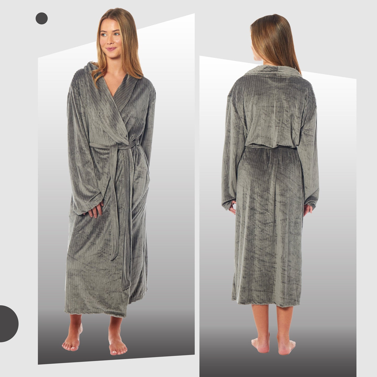 Women's Soft Warm Stripe Jacquard Long Dressing Gown with Belt and Pockets Cosy Shawl Collar Loungewear Robe By Daisy Dreamer OLIVIA ROCCO Dressing Gown