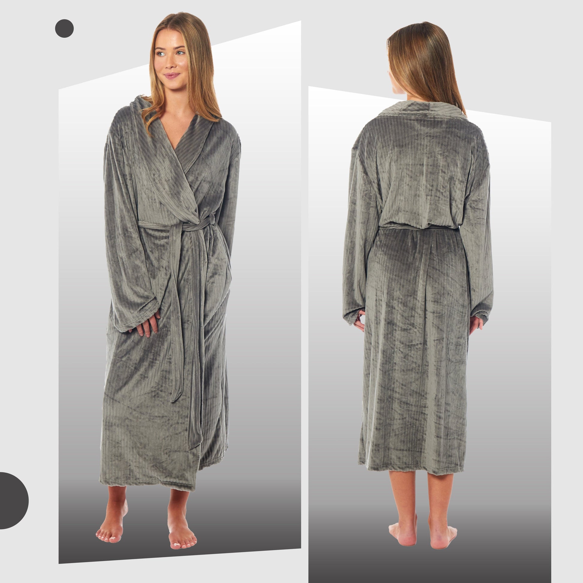 Women's Soft Warm Stripe Jacquard Long Dressing Gown with Belt and Pockets Cosy Shawl Collar Loungewear Robe By Daisy Dreamer OLIVIA ROCCO Dressing Gown