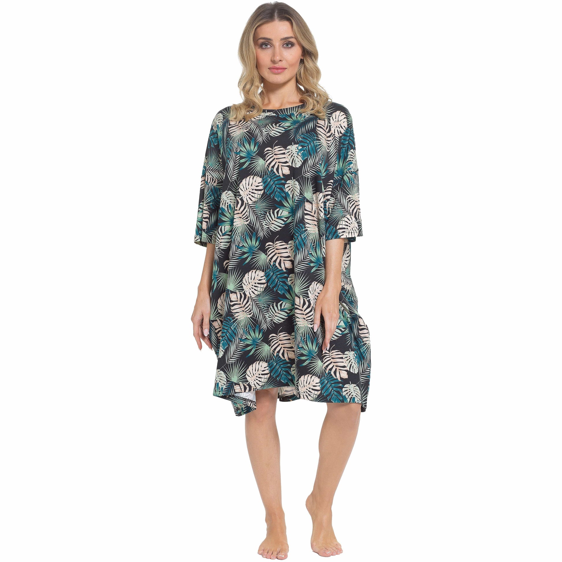 Women's Tropical Baggy Nighty Dress Oversized T-Shirt Nighties 100% Cotton Short Sleeved Nightshirt for Ladies by Daisy Dreamer TROPICAL Daisy Dreamer Night Dress