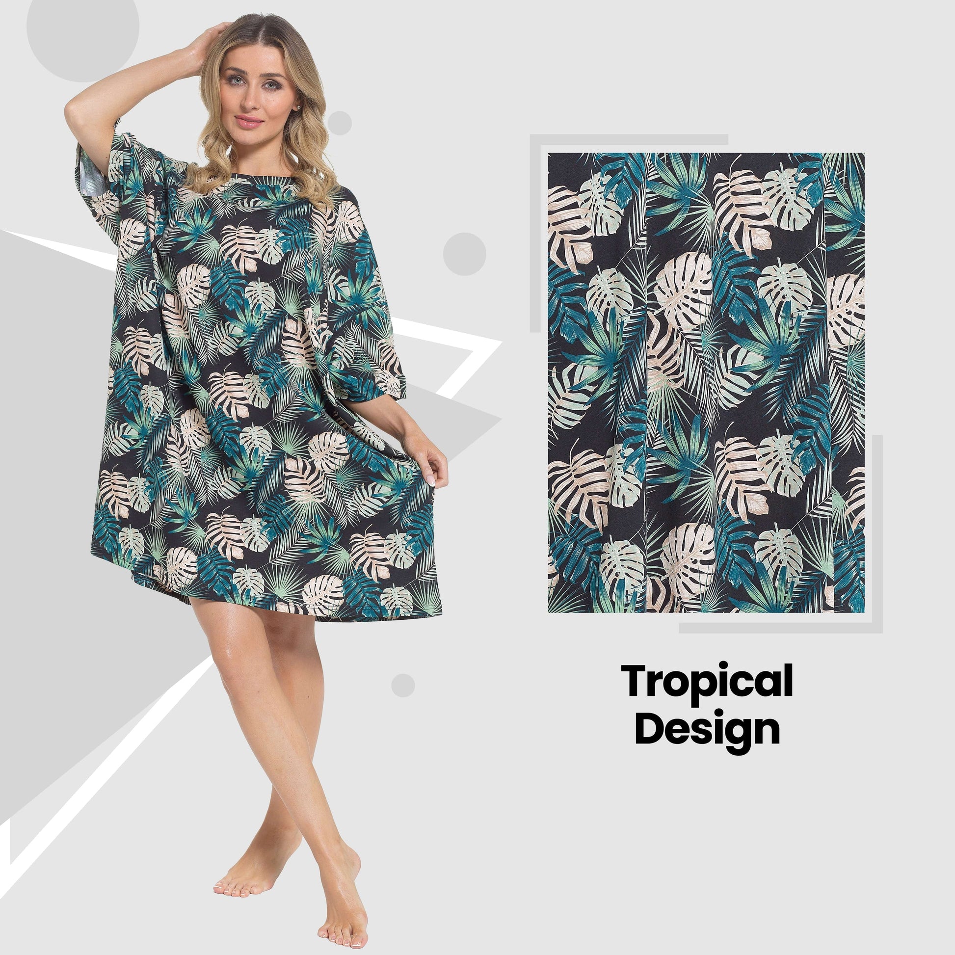 Women's Tropical Baggy Nighty Dress Oversized T-Shirt Nighties 100% Cotton Short Sleeved Nightshirt for Ladies by Daisy Dreamer TROPICAL Daisy Dreamer Night Dress