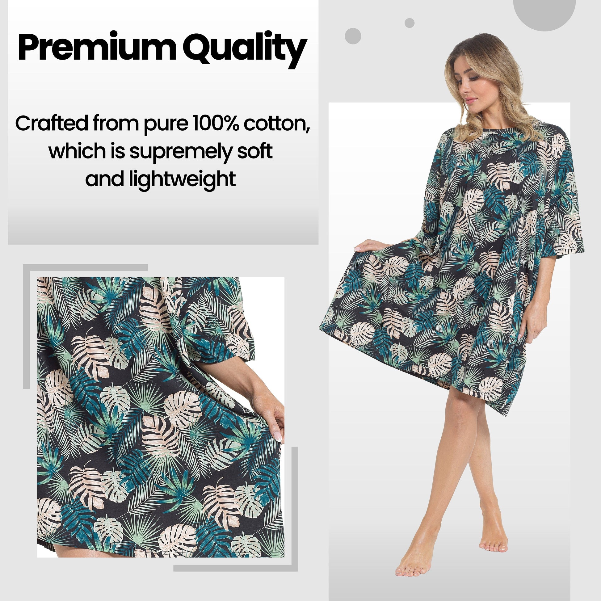 Women's Tropical Baggy Nighty Dress Oversized T-Shirt Nighties 100% Cotton Short Sleeved Nightshirt for Ladies by Daisy Dreamer TROPICAL Daisy Dreamer Night Dress