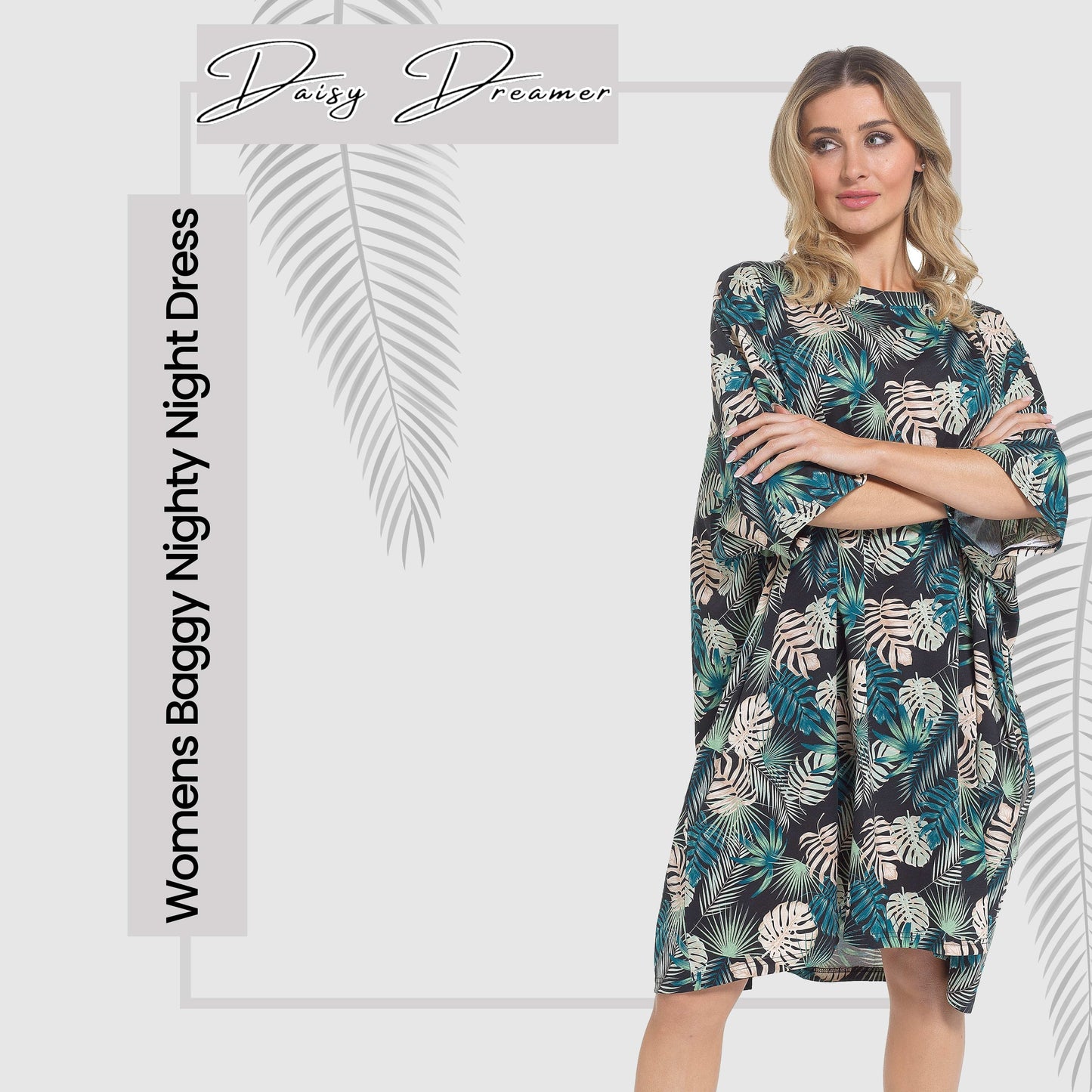 Women's Tropical Baggy Nighty Dress Oversized T-Shirt Nighties 100% Cotton Short Sleeved Nightshirt for Ladies by Daisy Dreamer TROPICAL Daisy Dreamer Night Dress