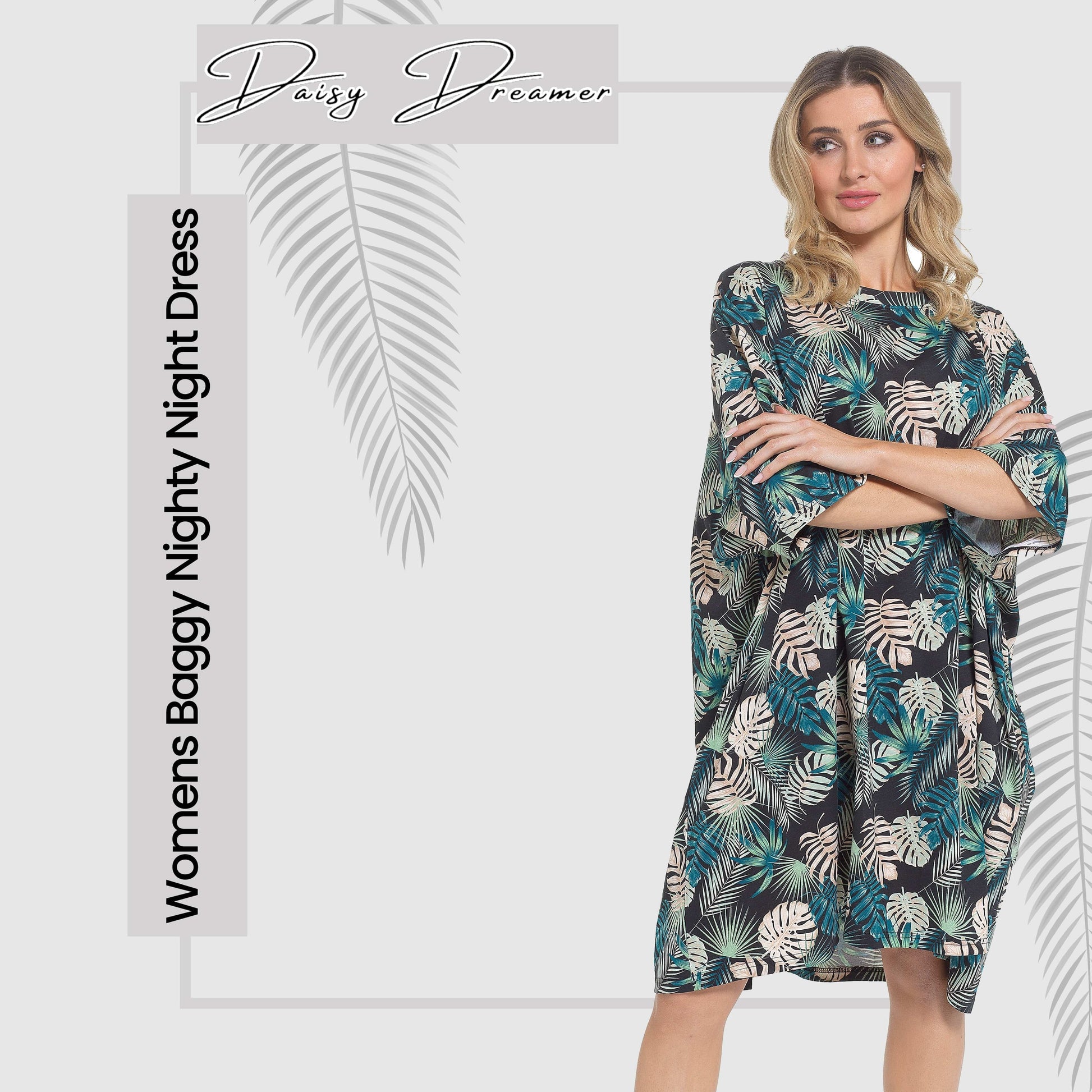 Women's Tropical Baggy Nighty Dress Oversized T-Shirt Nighties 100% Cotton Short Sleeved Nightshirt for Ladies by Daisy Dreamer TROPICAL Daisy Dreamer Night Dress