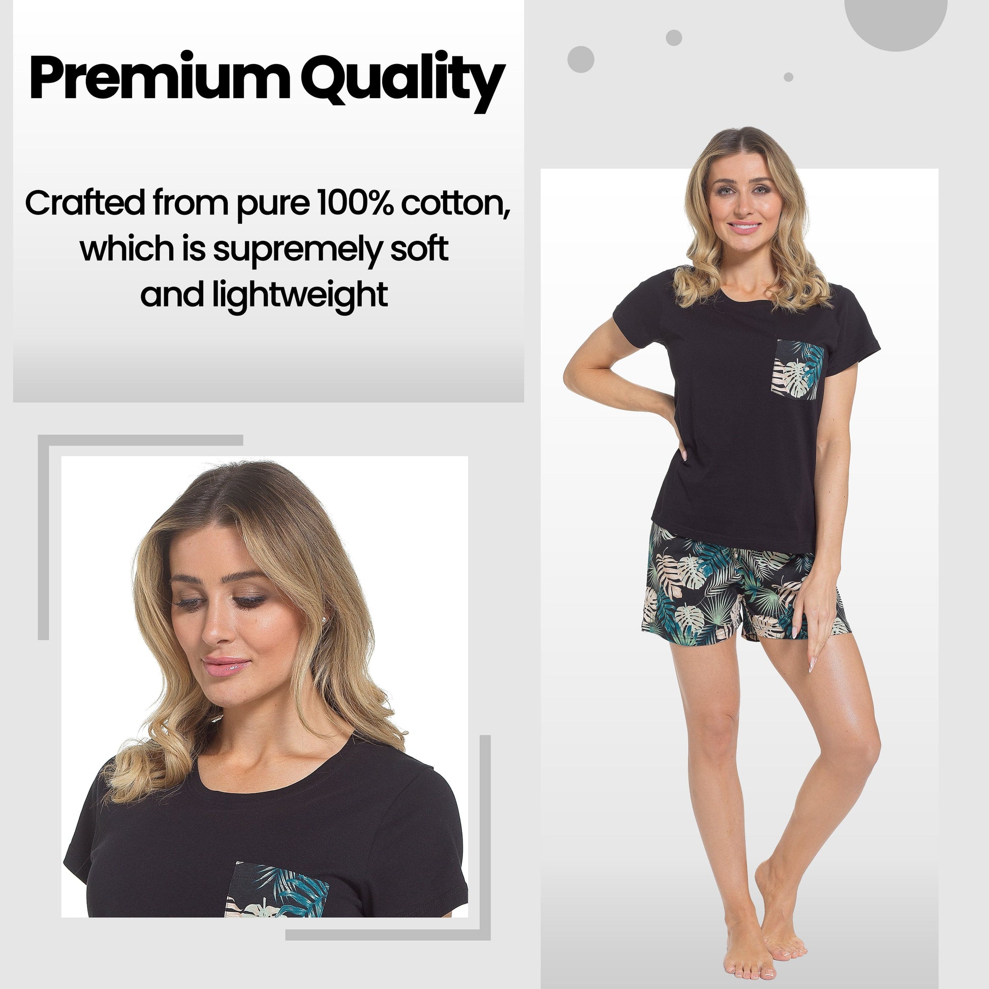 Women's Tropical Pyjama Set T-Shirt & Shorts PJs Soft Cotton Loungewear Summer Holiday Sleepwear by Daisy Dreamer Daisy Dreamer Pyjama Set